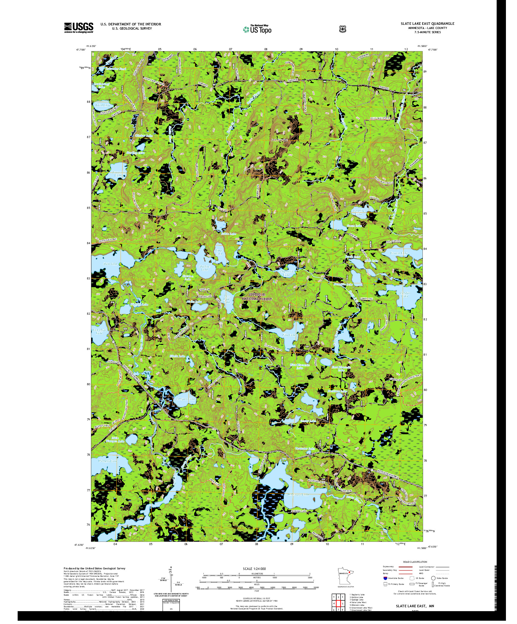 US TOPO 7.5-MINUTE MAP FOR SLATE LAKE EAST, MN
