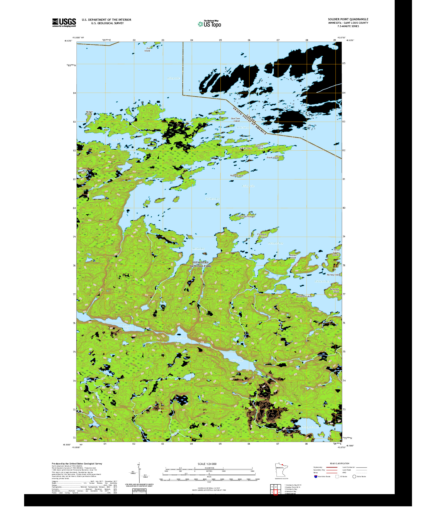 US TOPO 7.5-MINUTE MAP FOR SOLDIER POINT, MN,ON