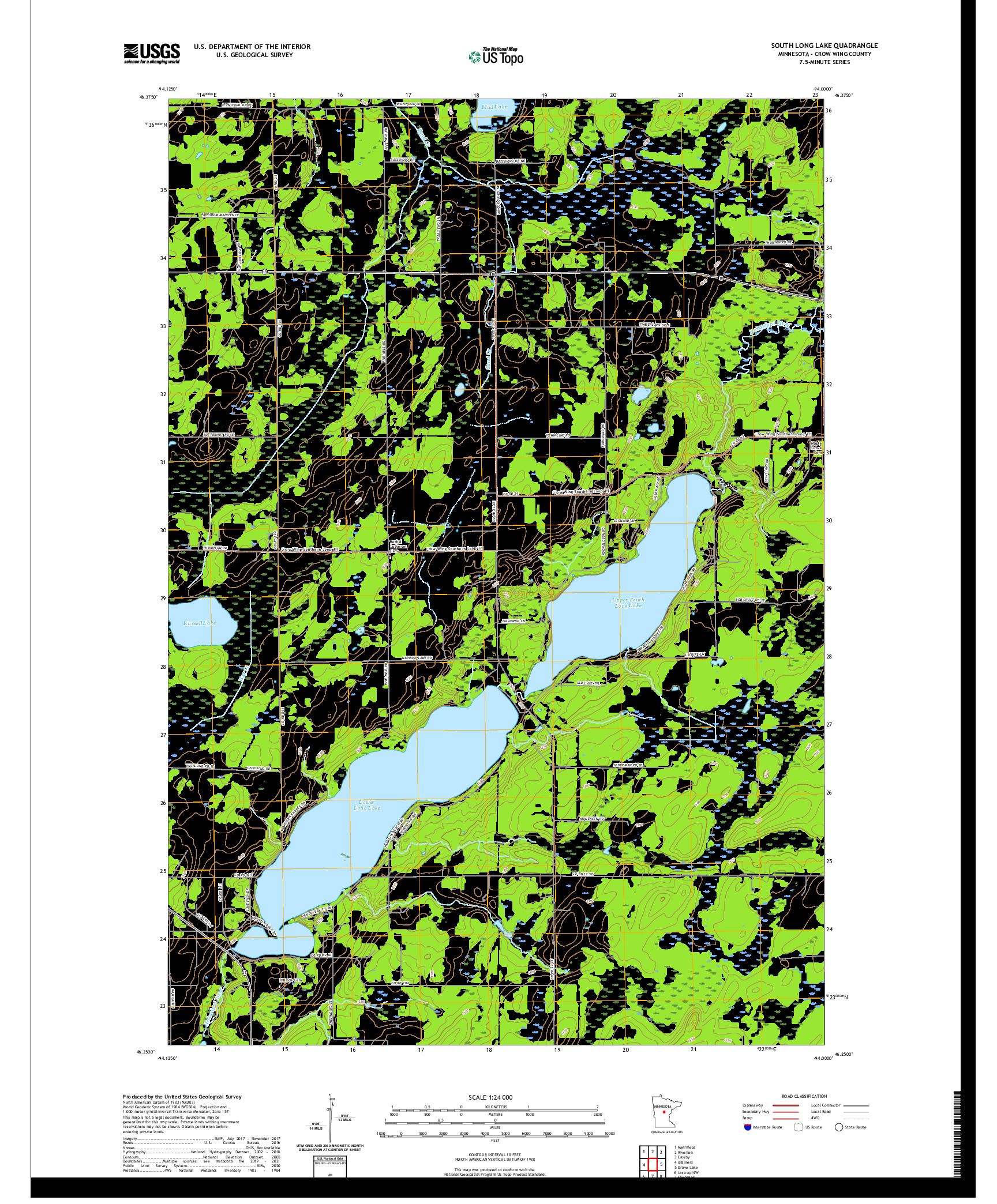 US TOPO 7.5-MINUTE MAP FOR SOUTH LONG LAKE, MN