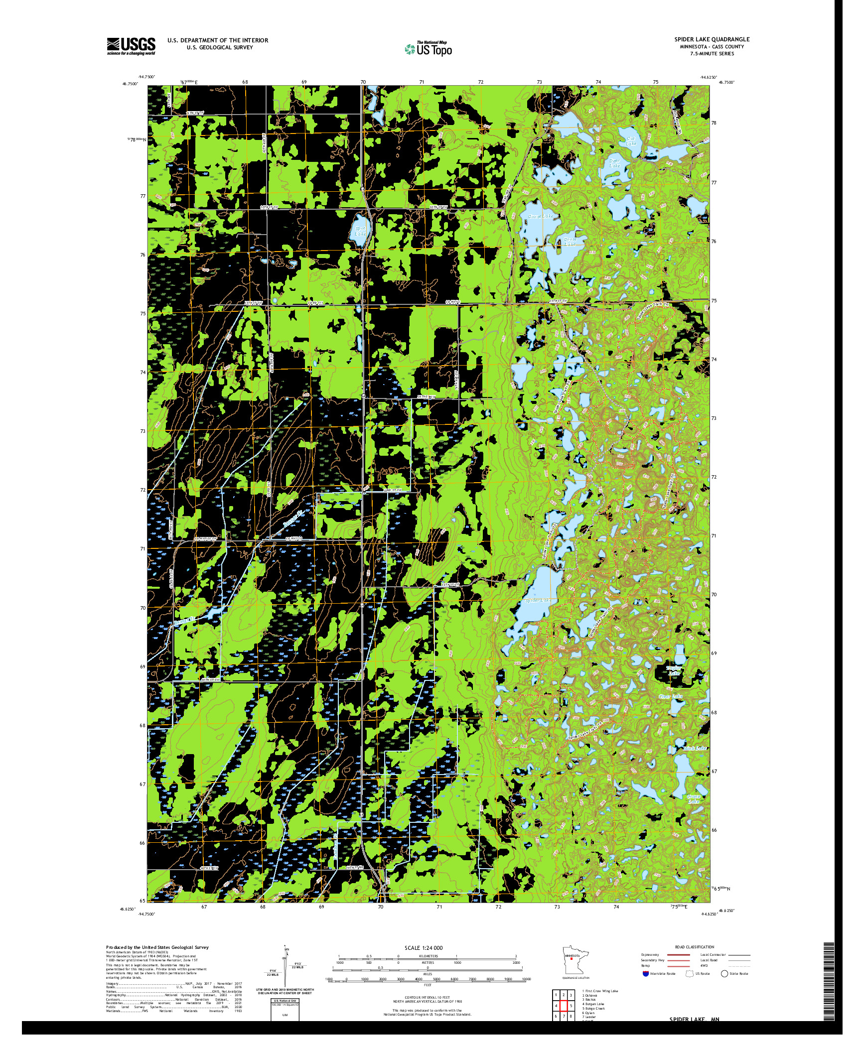 US TOPO 7.5-MINUTE MAP FOR SPIDER LAKE, MN