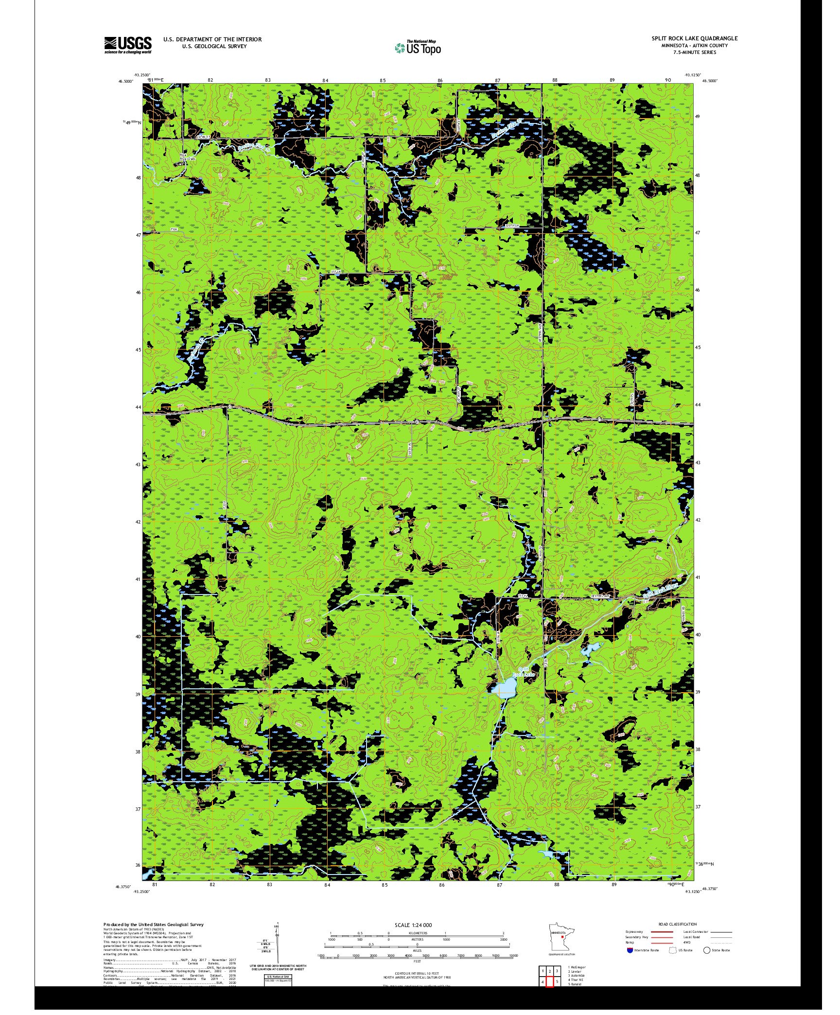 US TOPO 7.5-MINUTE MAP FOR SPLIT ROCK LAKE, MN