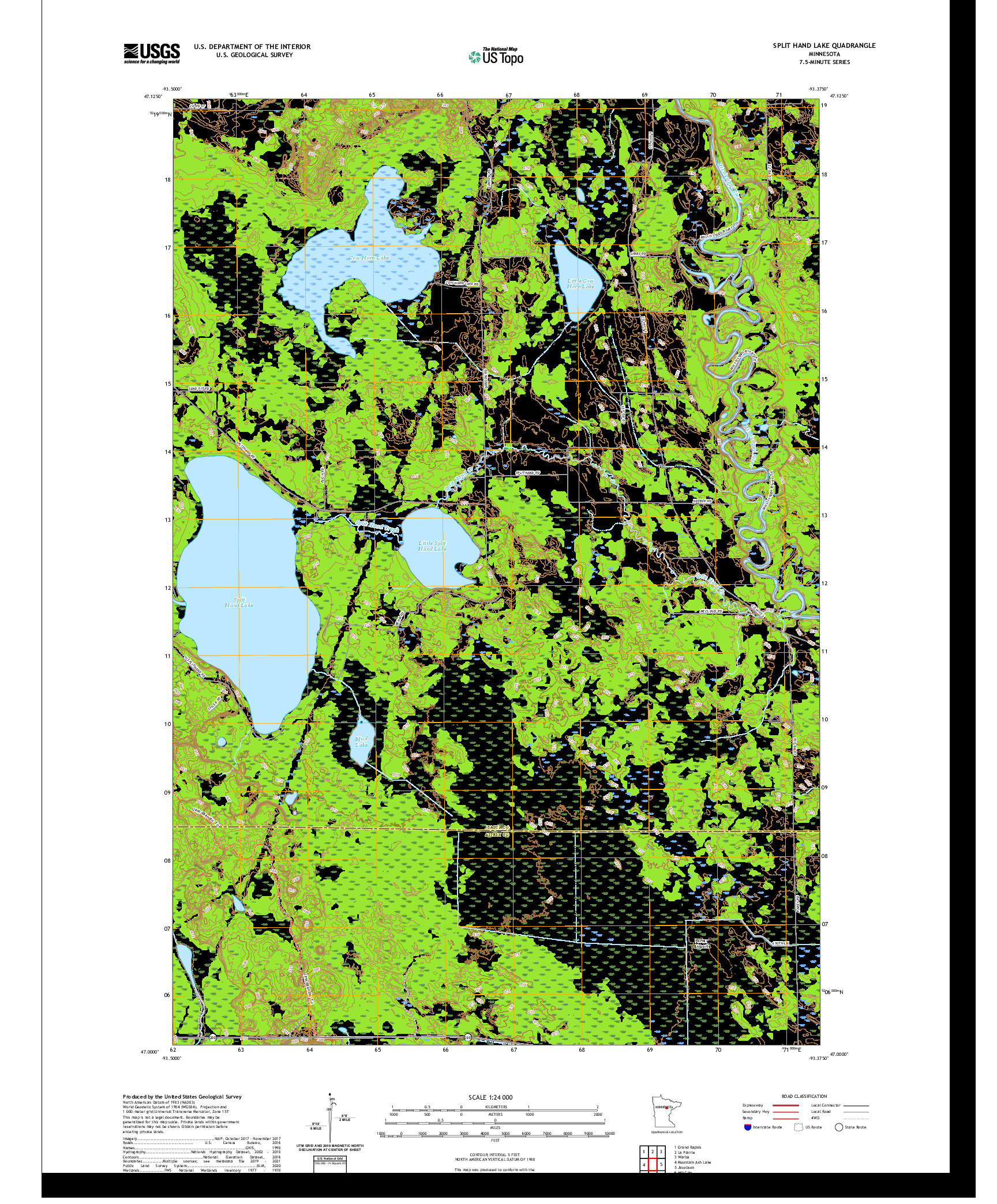 US TOPO 7.5-MINUTE MAP FOR SPLIT HAND LAKE, MN