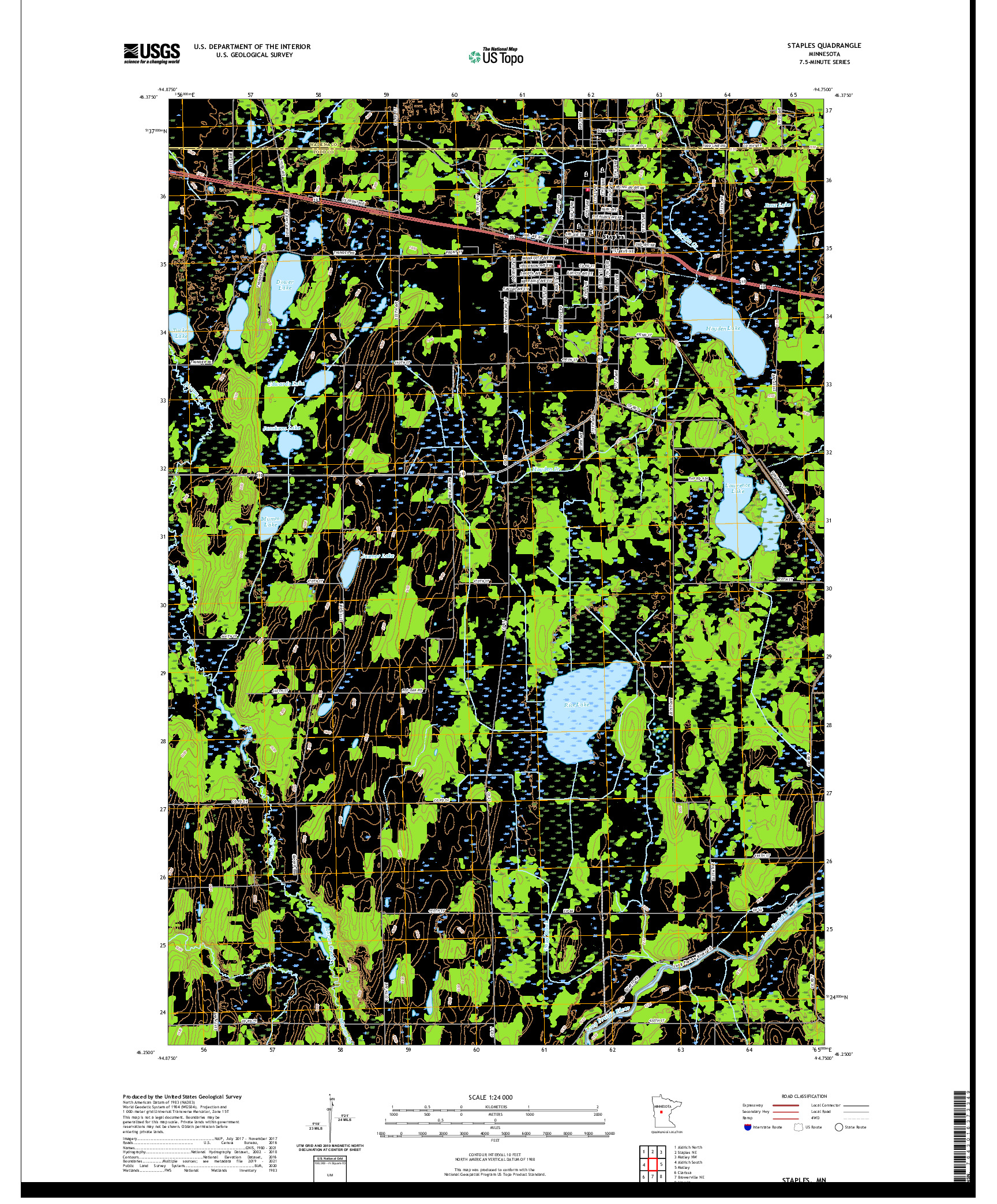 US TOPO 7.5-MINUTE MAP FOR STAPLES, MN