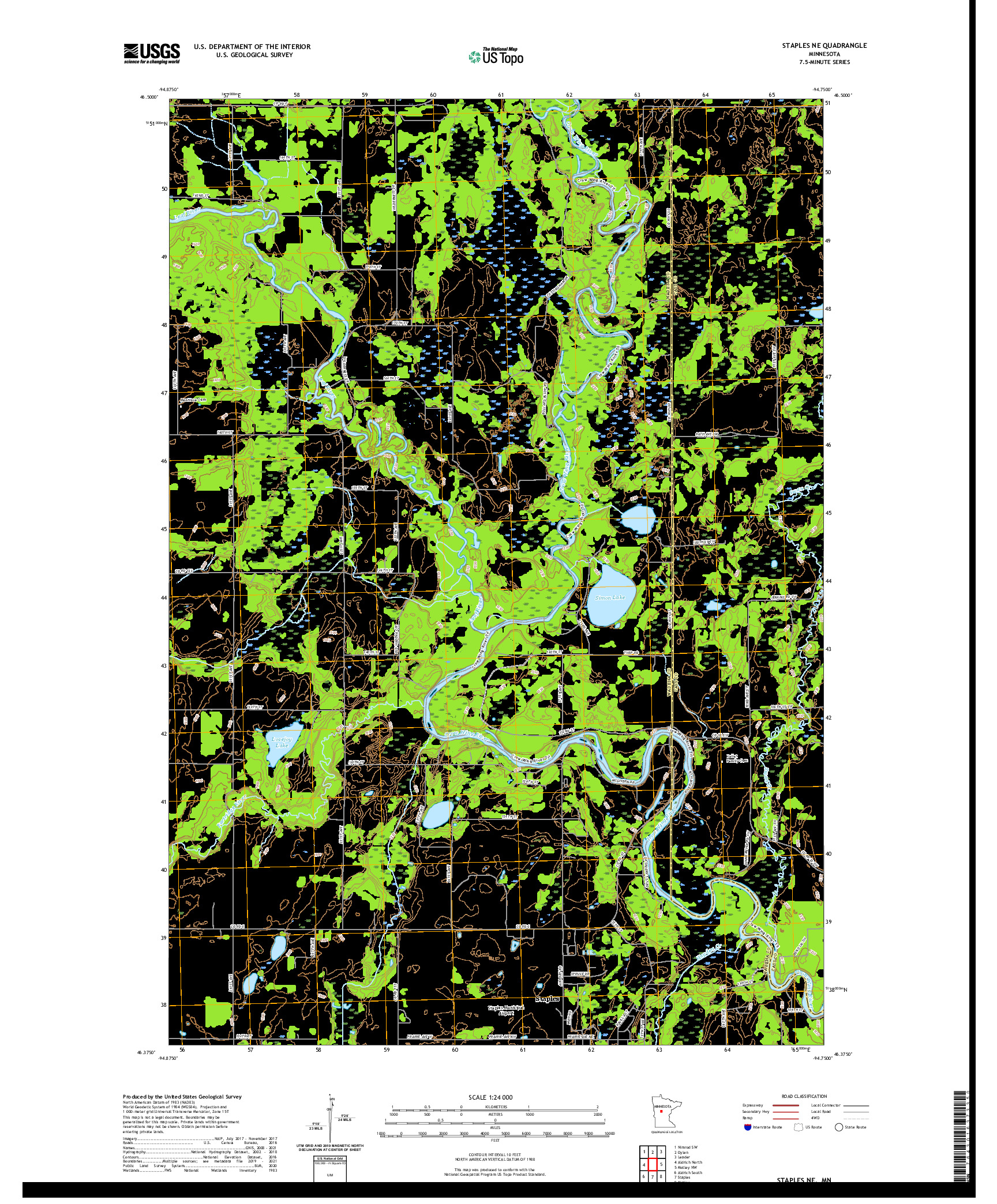 US TOPO 7.5-MINUTE MAP FOR STAPLES NE, MN