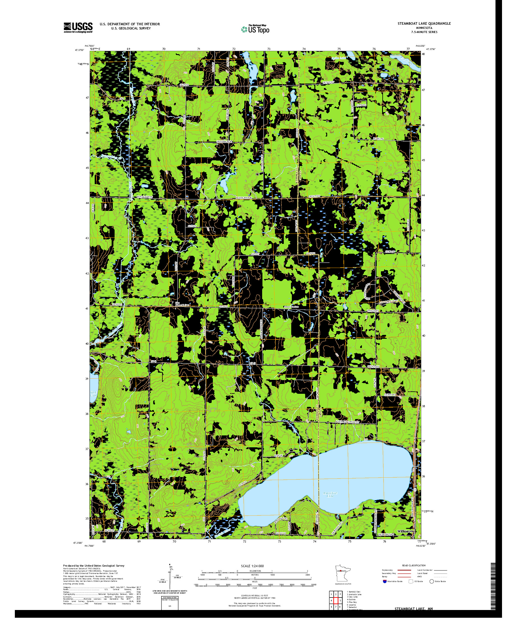 US TOPO 7.5-MINUTE MAP FOR STEAMBOAT LAKE, MN