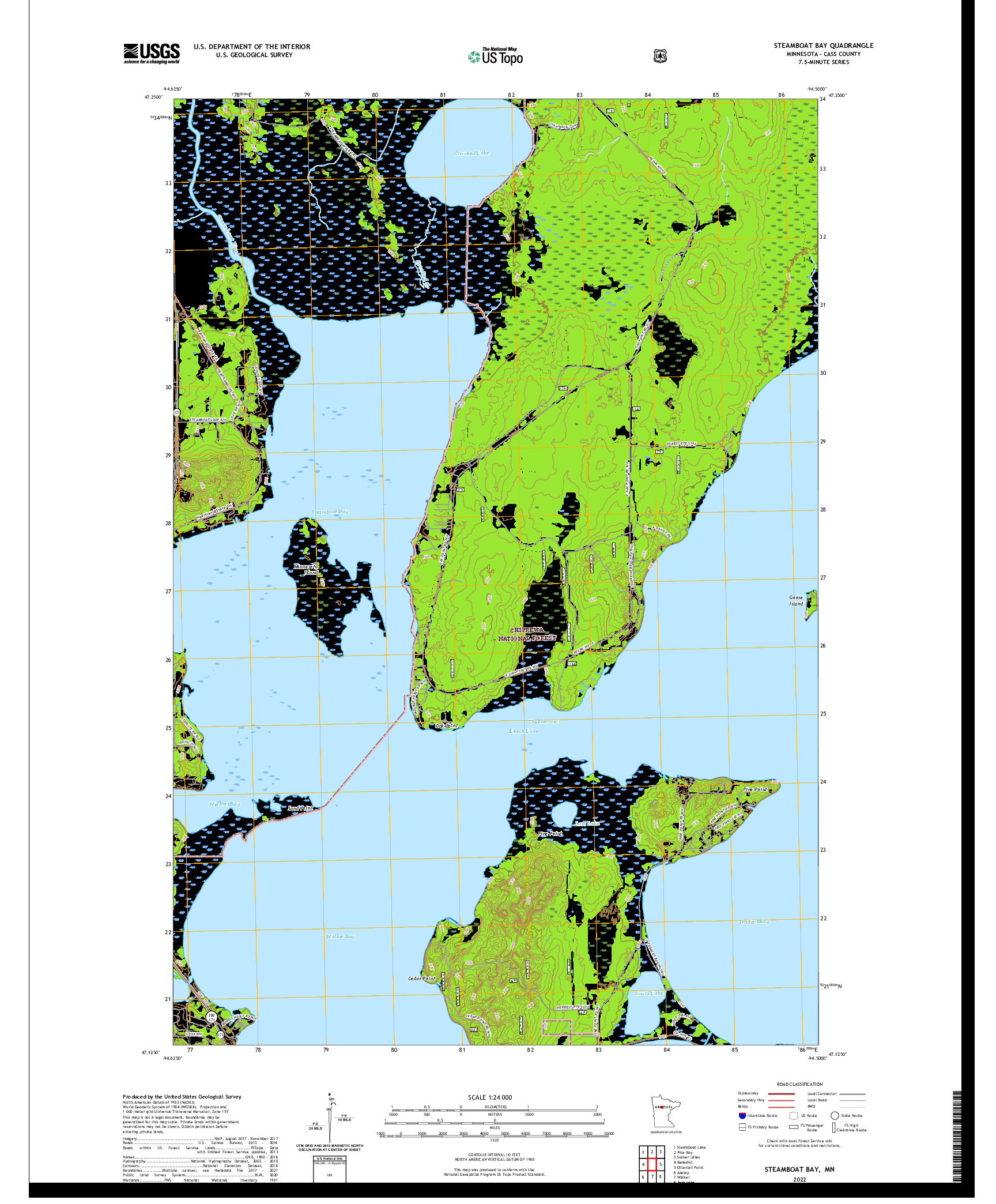 US TOPO 7.5-MINUTE MAP FOR STEAMBOAT BAY, MN