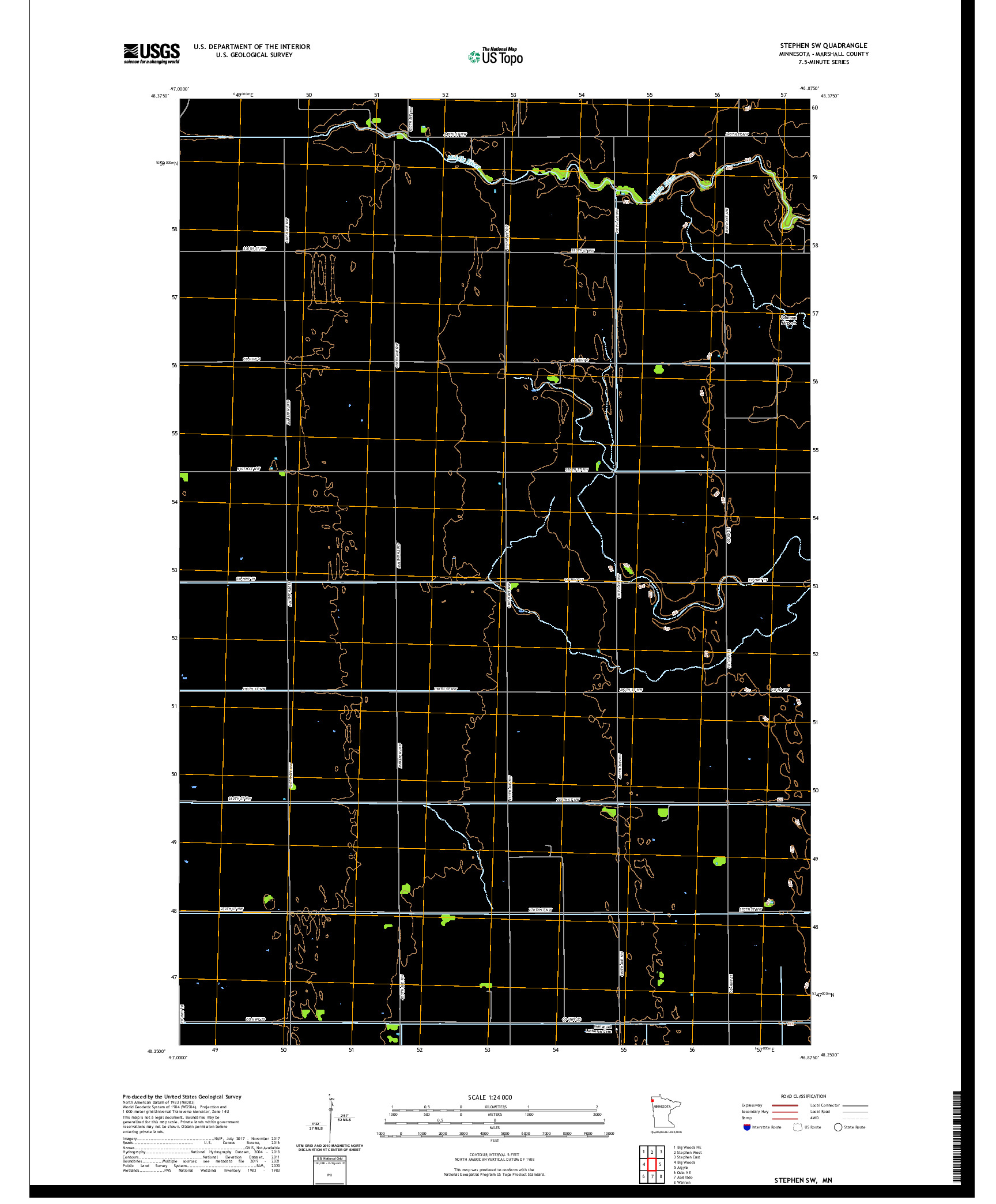 US TOPO 7.5-MINUTE MAP FOR STEPHEN SW, MN
