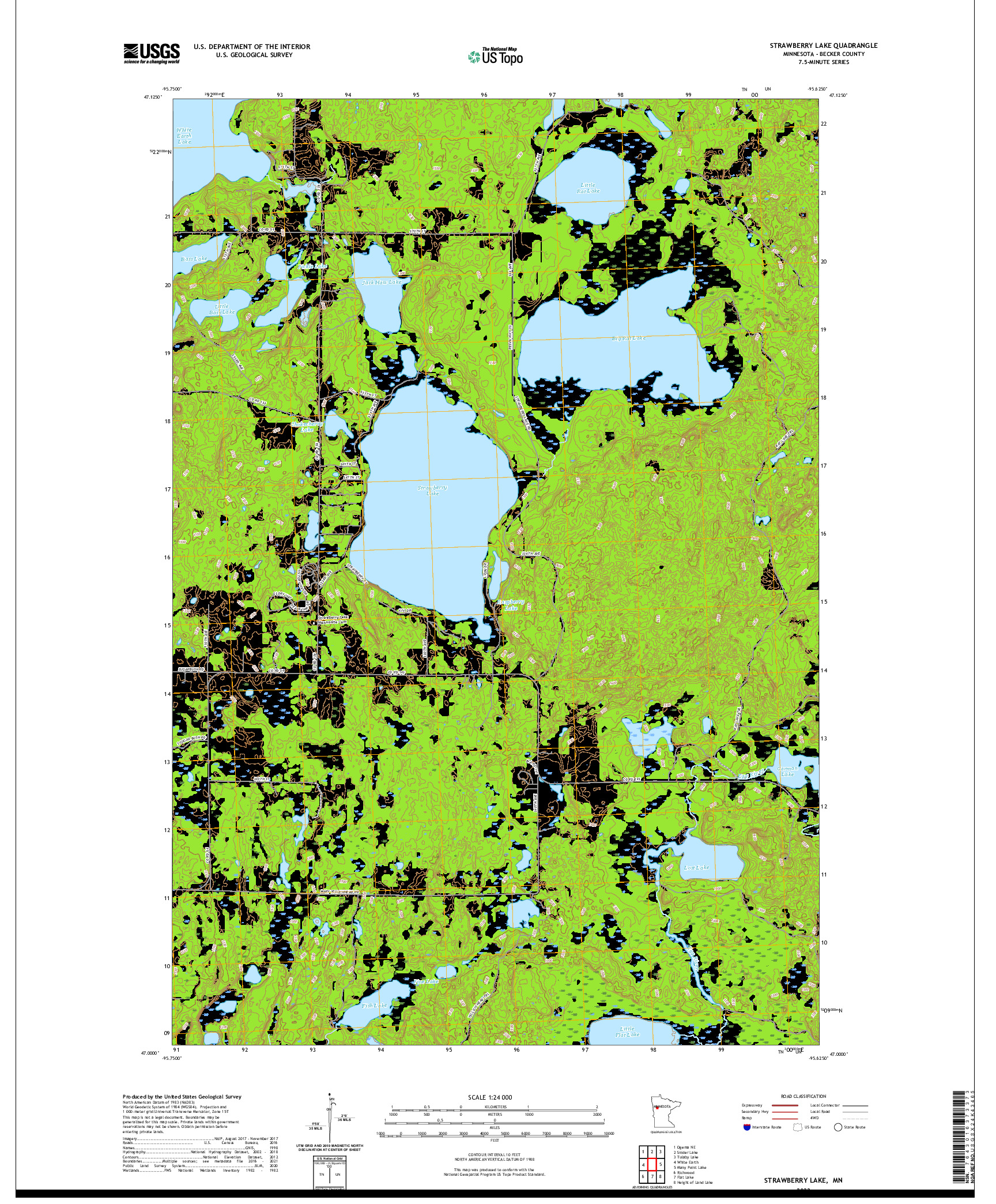 US TOPO 7.5-MINUTE MAP FOR STRAWBERRY LAKE, MN