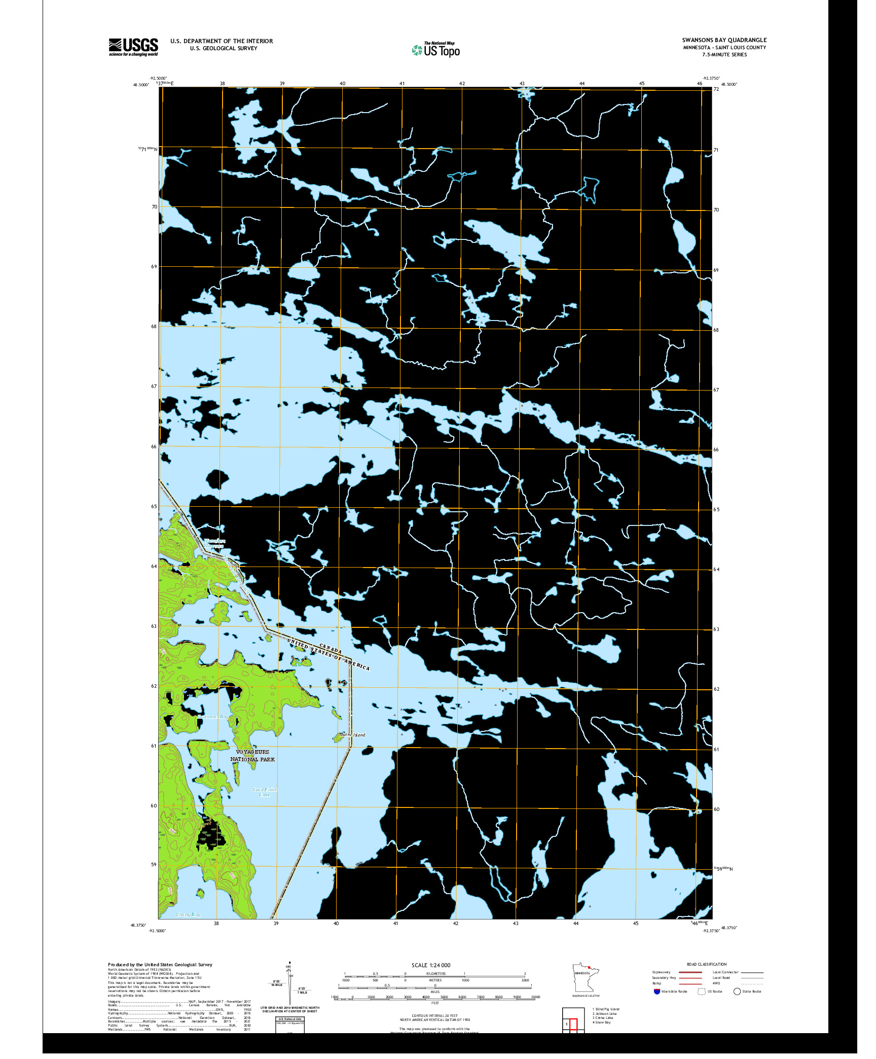 US TOPO 7.5-MINUTE MAP FOR SWANSONS BAY, MN,ON