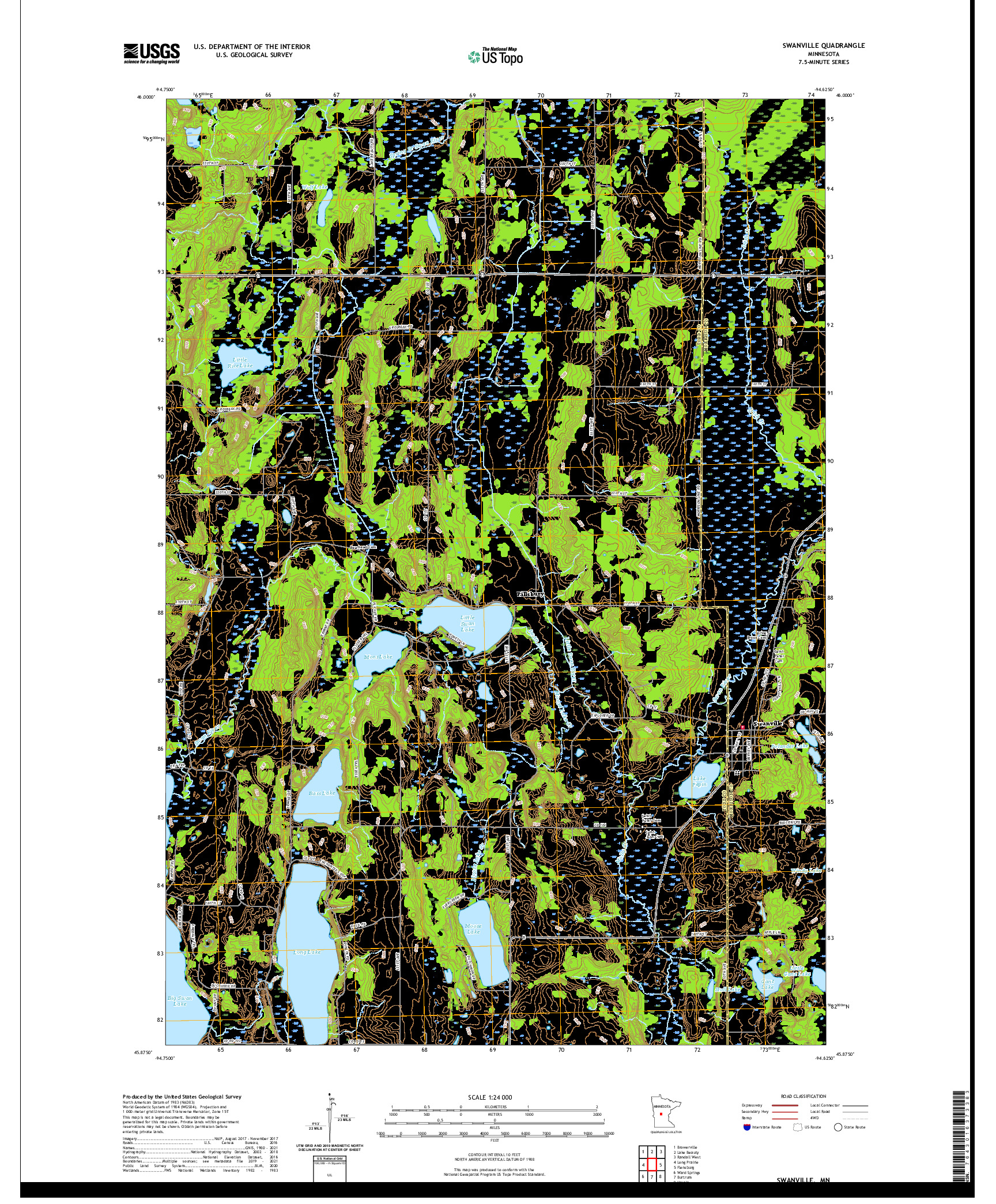 US TOPO 7.5-MINUTE MAP FOR SWANVILLE, MN