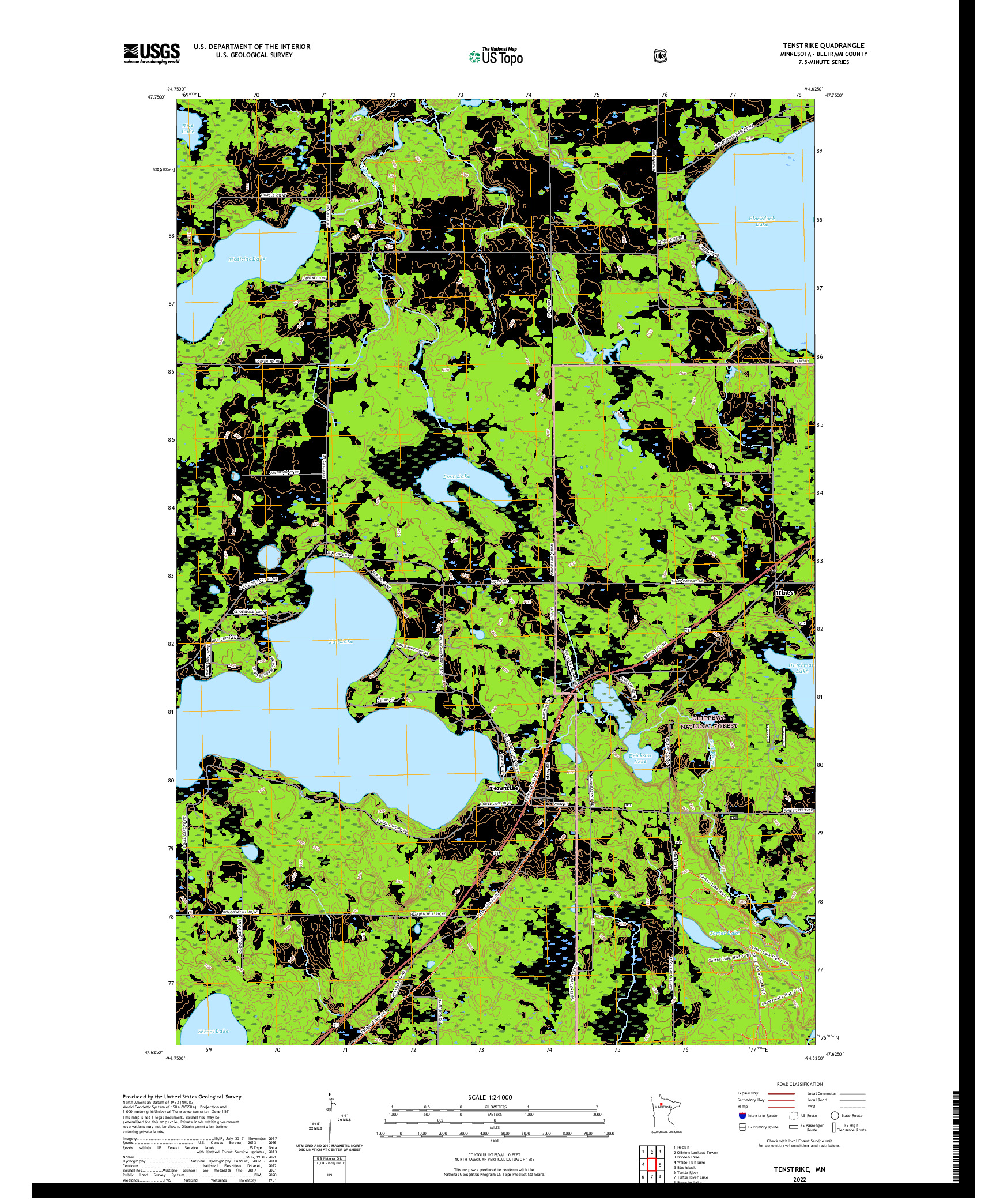 US TOPO 7.5-MINUTE MAP FOR TENSTRIKE, MN