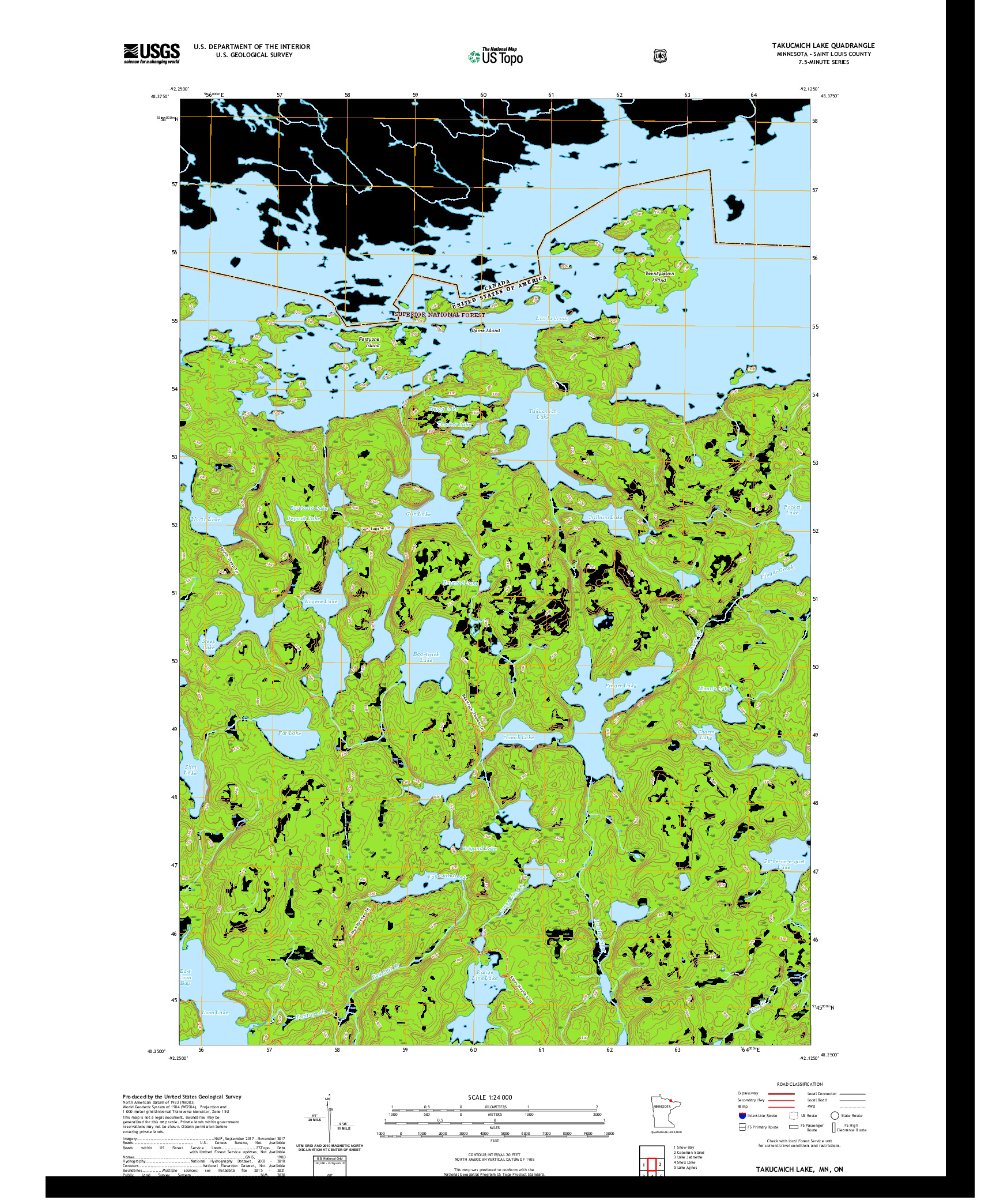 US TOPO 7.5-MINUTE MAP FOR TAKUCMICH LAKE, MN,ON