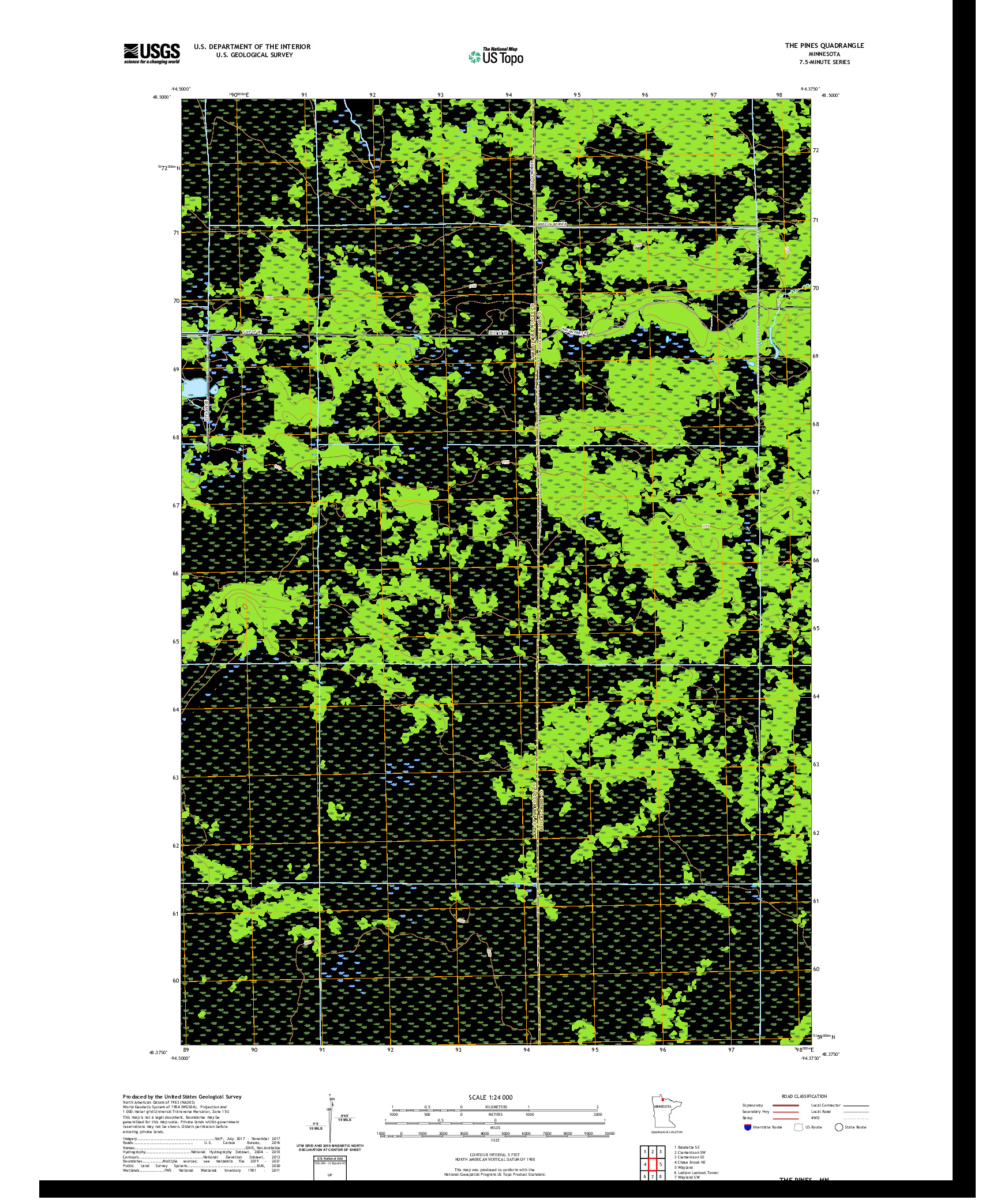 US TOPO 7.5-MINUTE MAP FOR THE PINES, MN