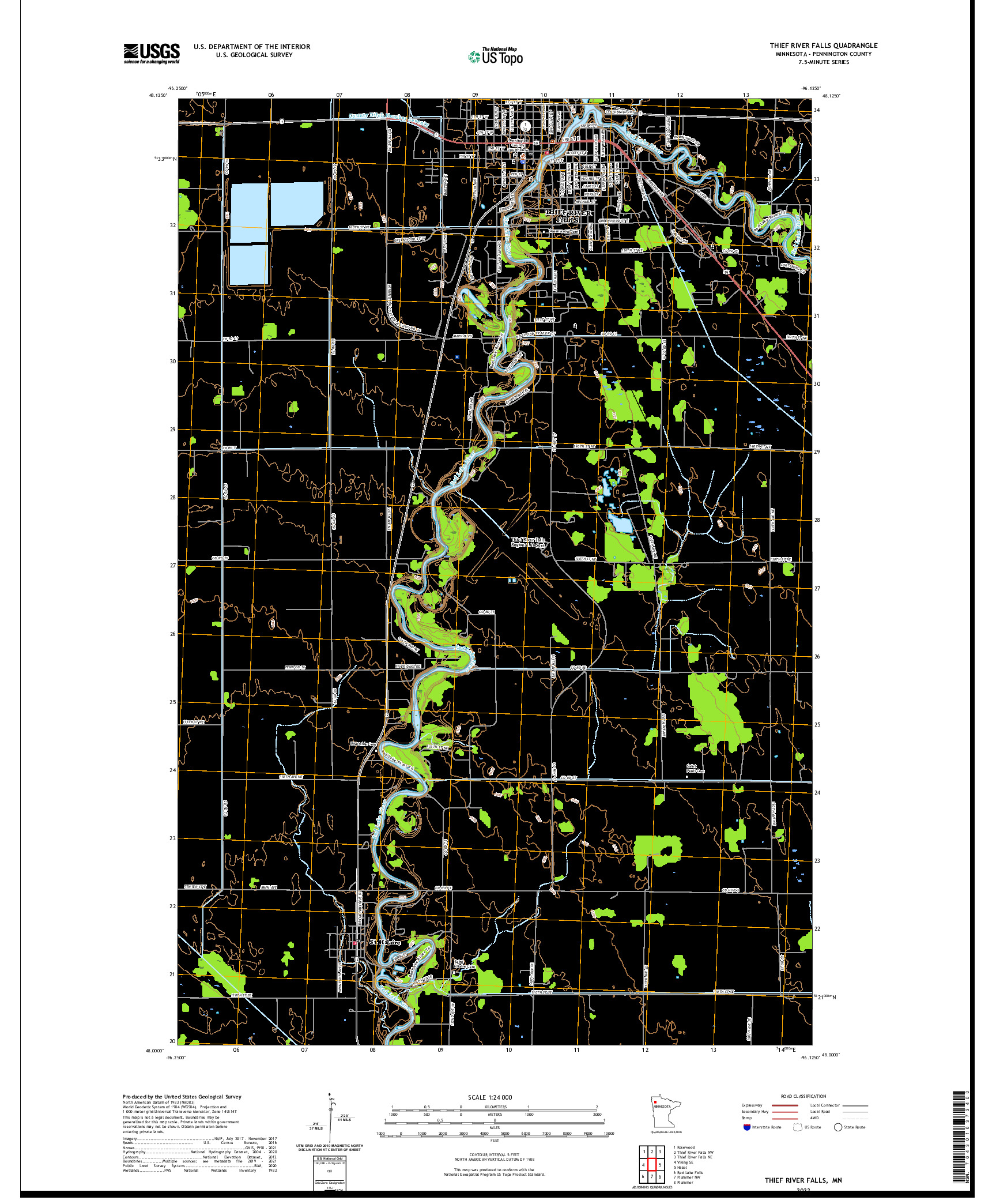 US TOPO 7.5-MINUTE MAP FOR THIEF RIVER FALLS, MN