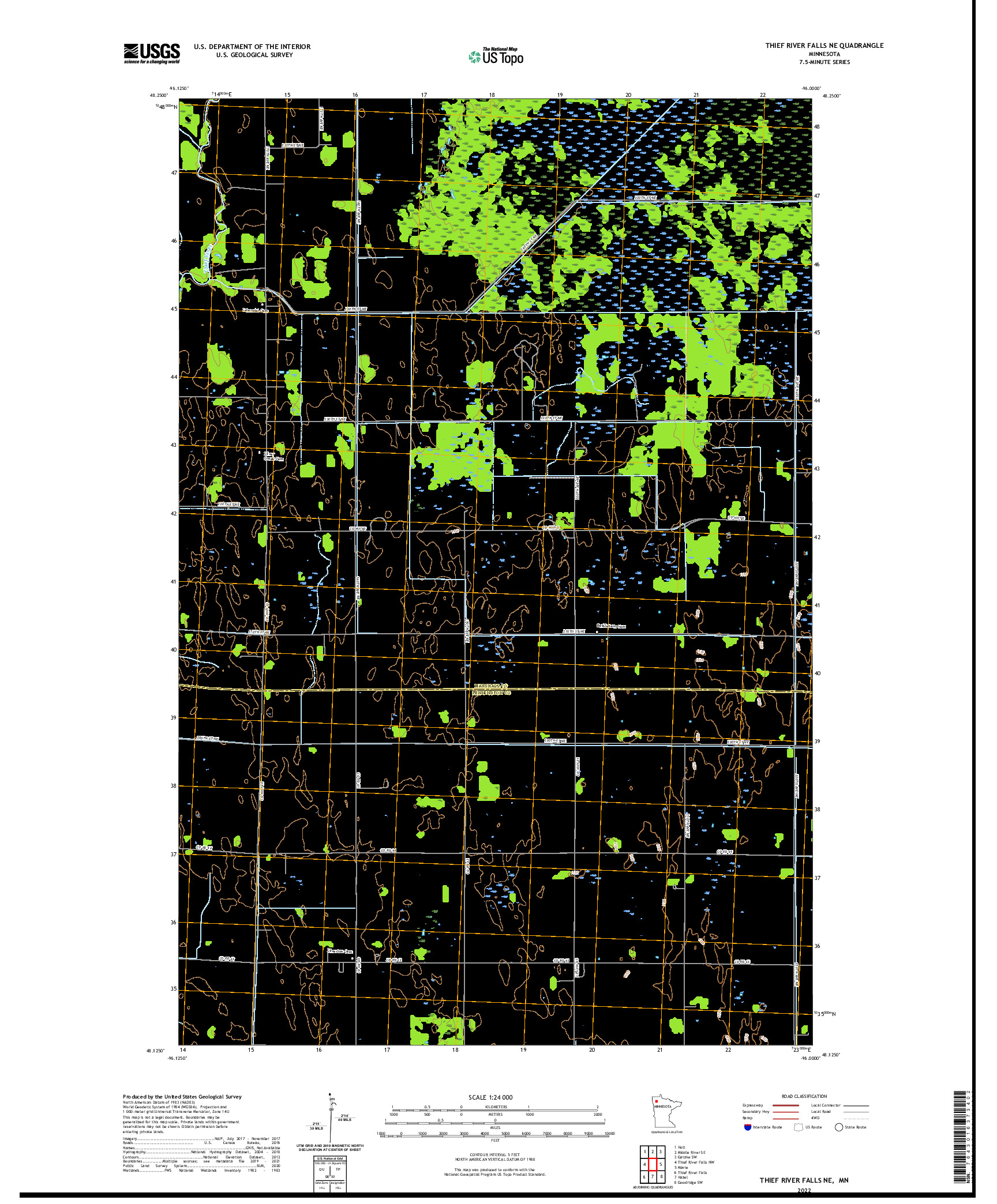 US TOPO 7.5-MINUTE MAP FOR THIEF RIVER FALLS NE, MN