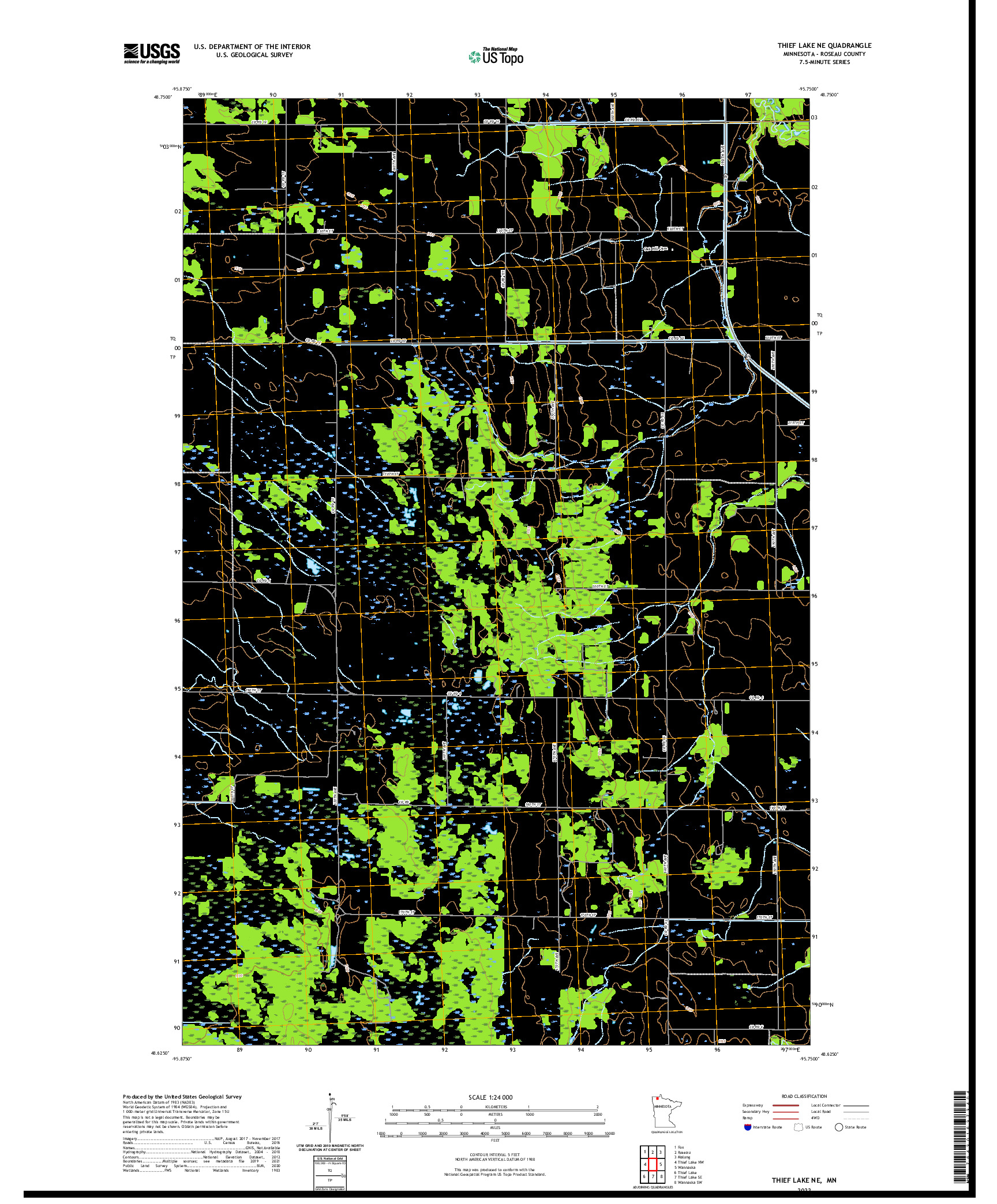 US TOPO 7.5-MINUTE MAP FOR THIEF LAKE NE, MN