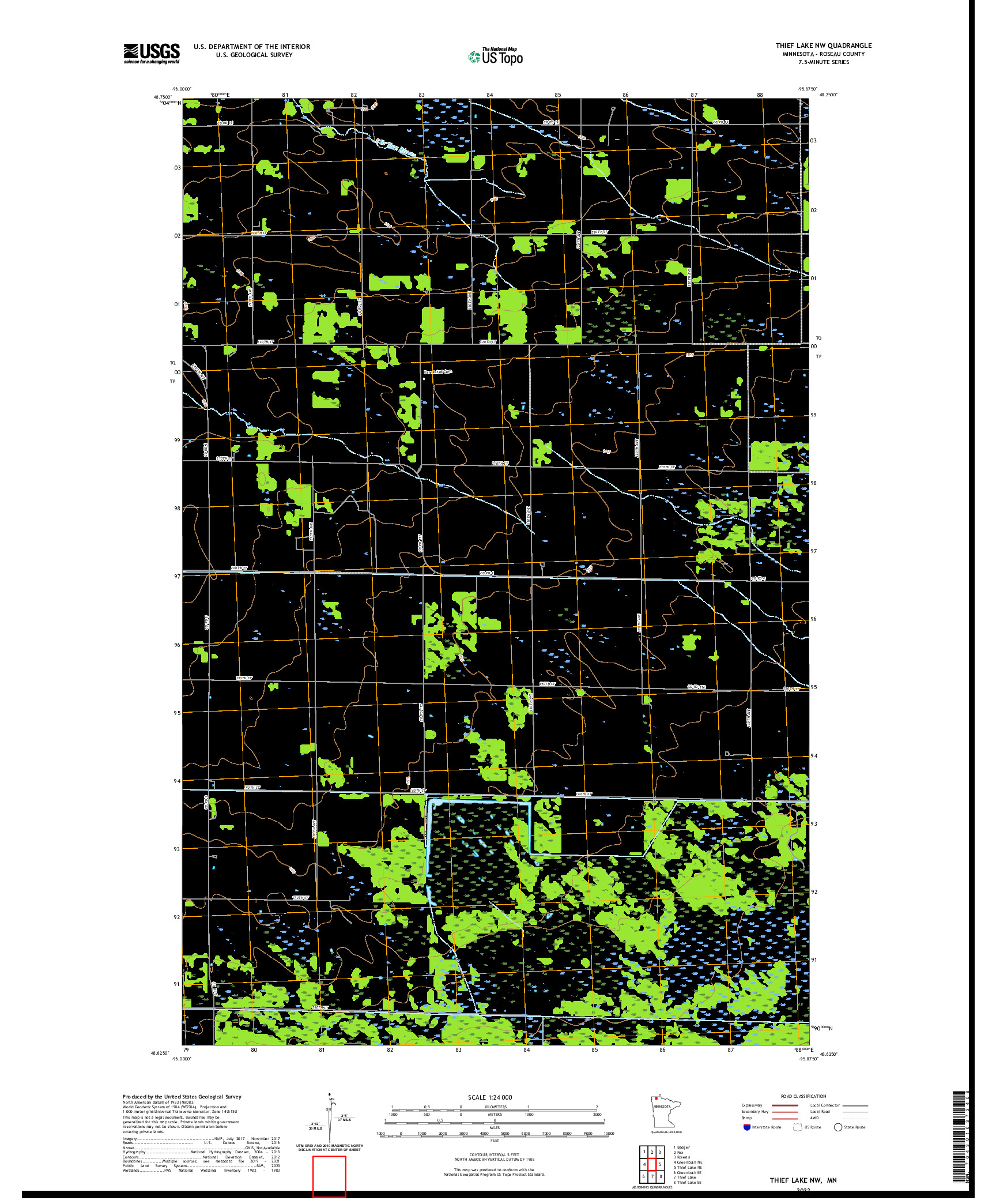 US TOPO 7.5-MINUTE MAP FOR THIEF LAKE NW, MN