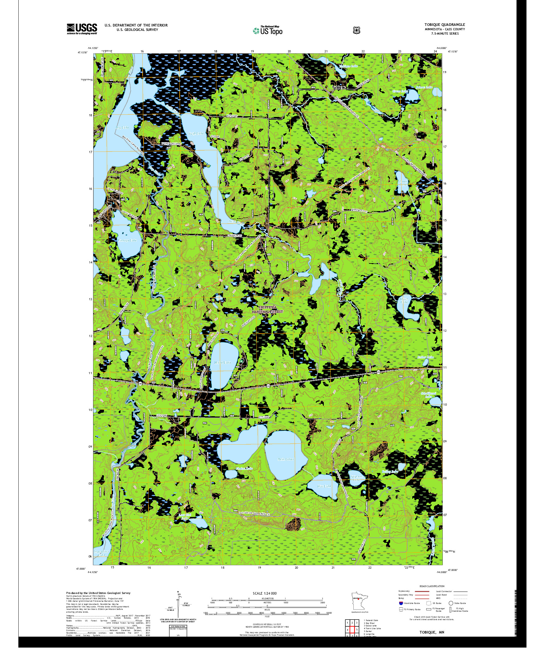 US TOPO 7.5-MINUTE MAP FOR TOBIQUE, MN