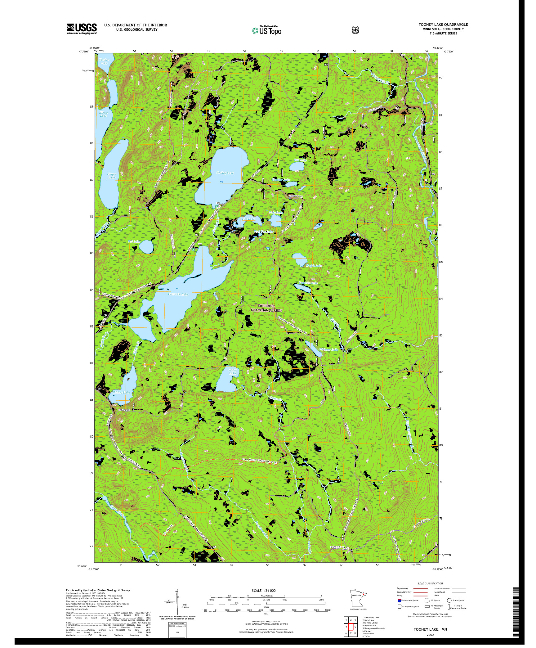 US TOPO 7.5-MINUTE MAP FOR TOOHEY LAKE, MN