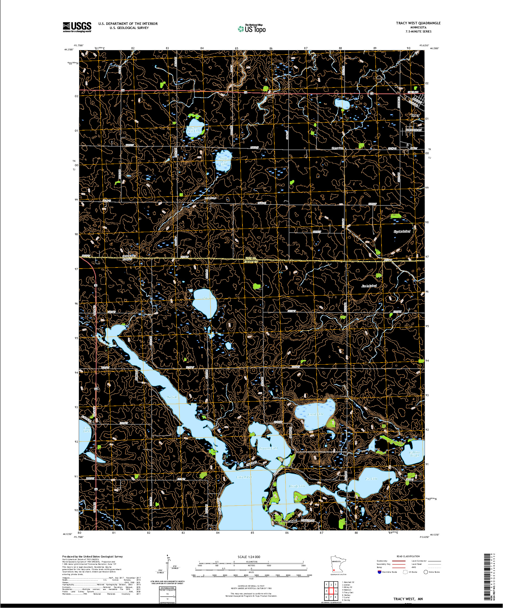 US TOPO 7.5-MINUTE MAP FOR TRACY WEST, MN