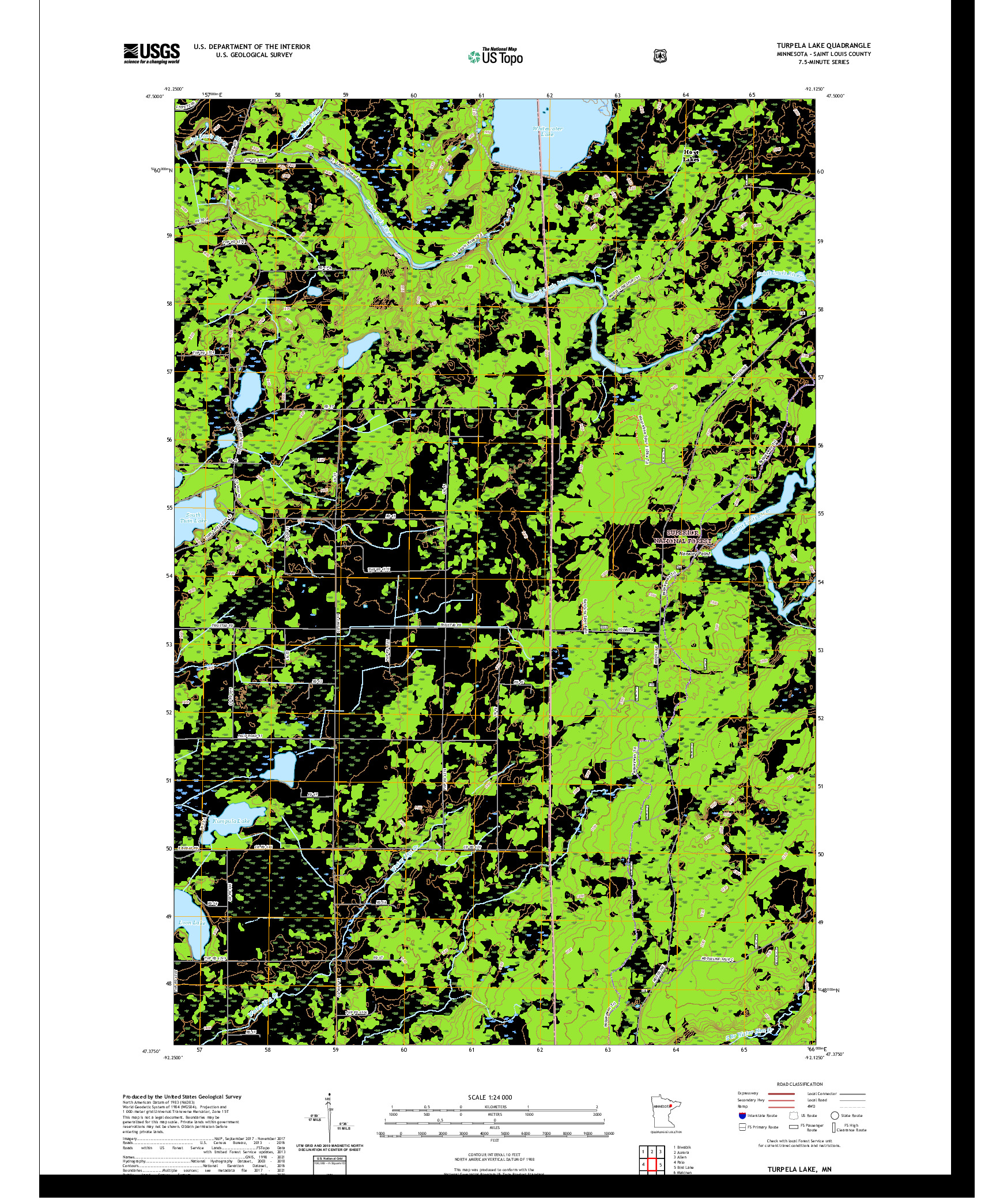 US TOPO 7.5-MINUTE MAP FOR TURPELA LAKE, MN