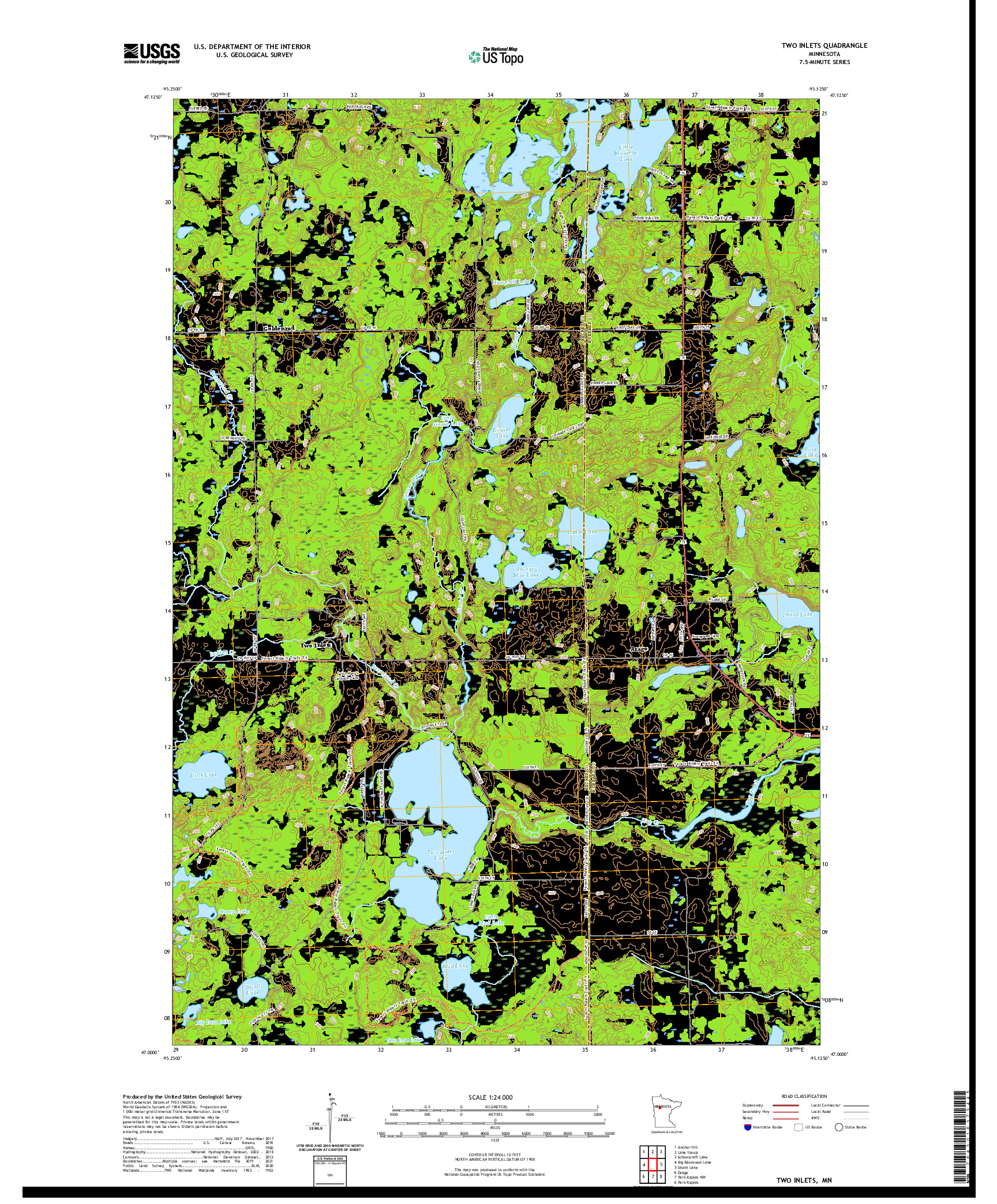 US TOPO 7.5-MINUTE MAP FOR TWO INLETS, MN