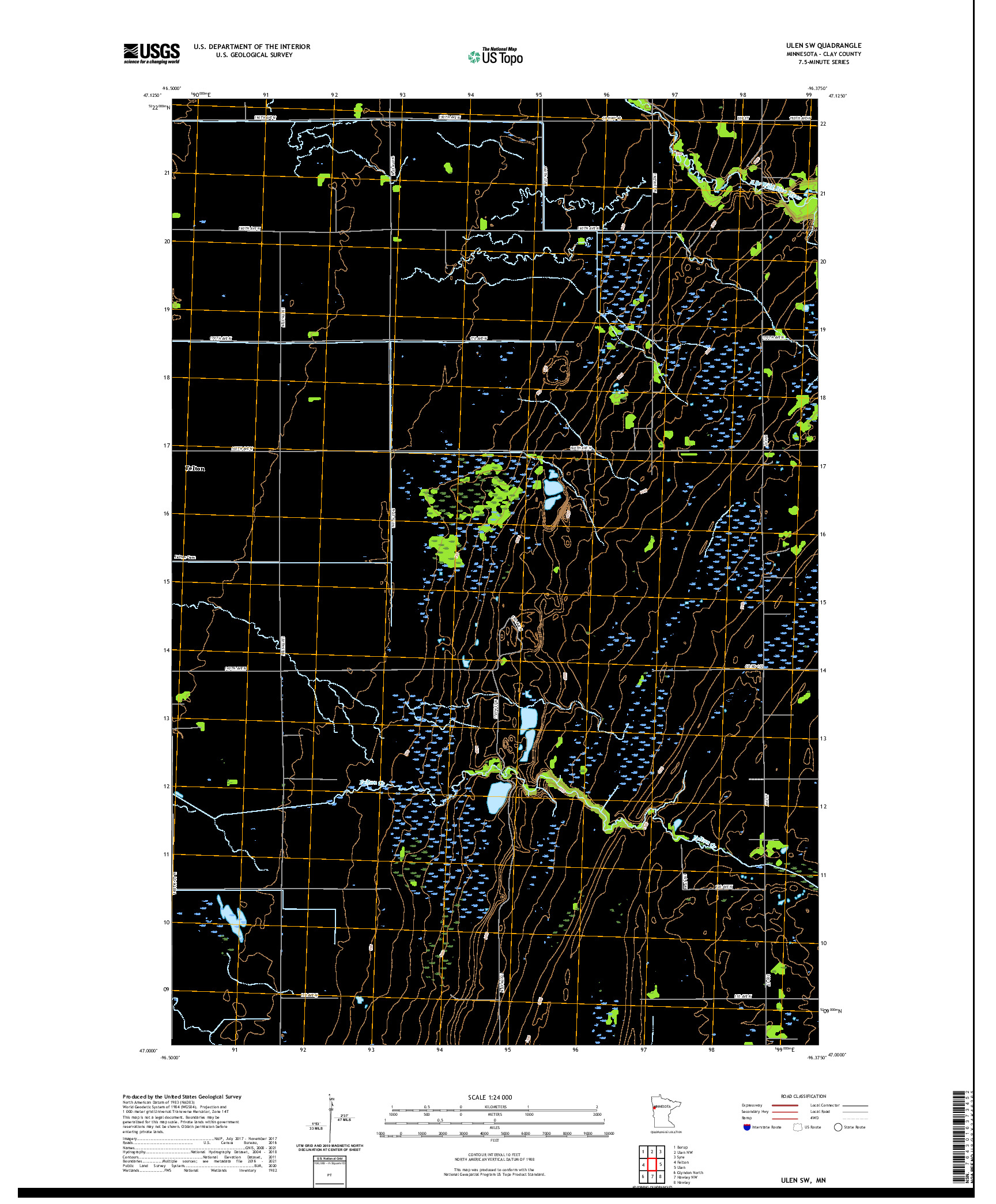 US TOPO 7.5-MINUTE MAP FOR ULEN SW, MN