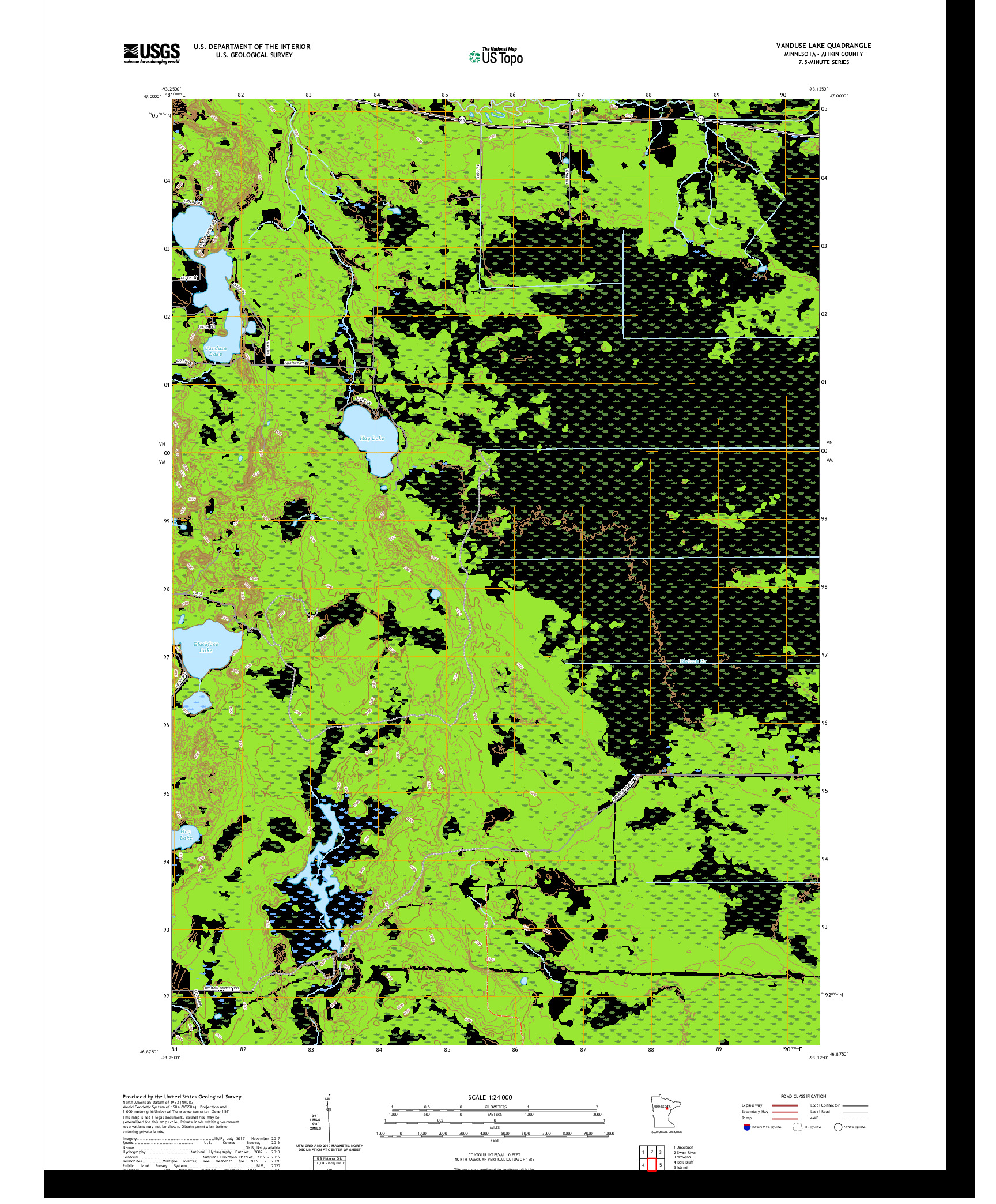US TOPO 7.5-MINUTE MAP FOR VANDUSE LAKE, MN