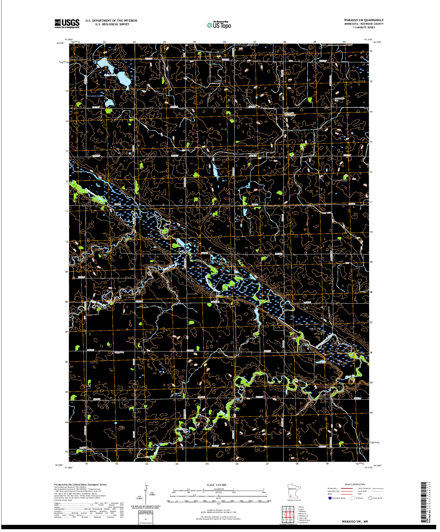 US TOPO 7.5-MINUTE MAP FOR WABASSO SW, MN