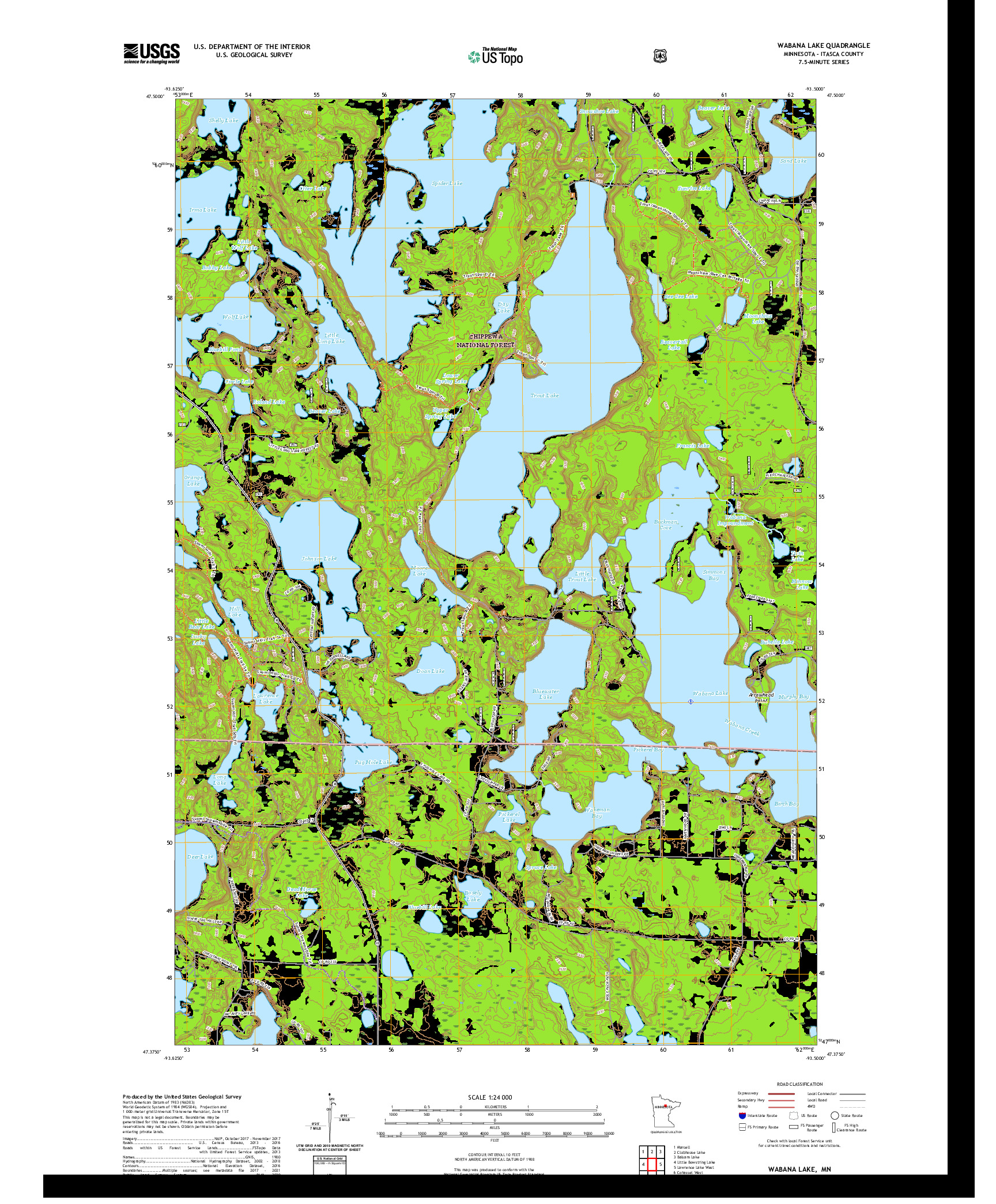 US TOPO 7.5-MINUTE MAP FOR WABANA LAKE, MN