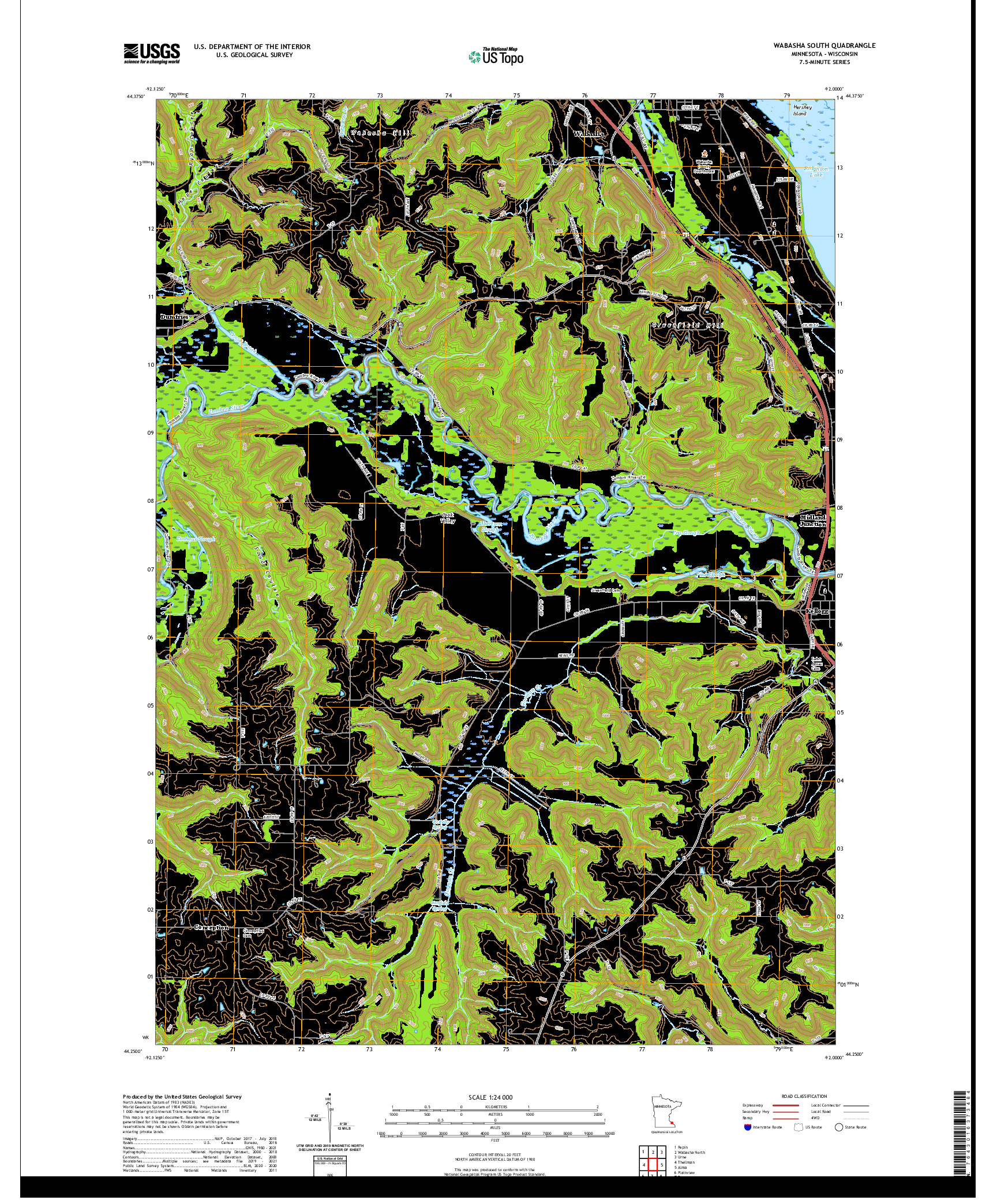 US TOPO 7.5-MINUTE MAP FOR WABASHA SOUTH, MN,WI