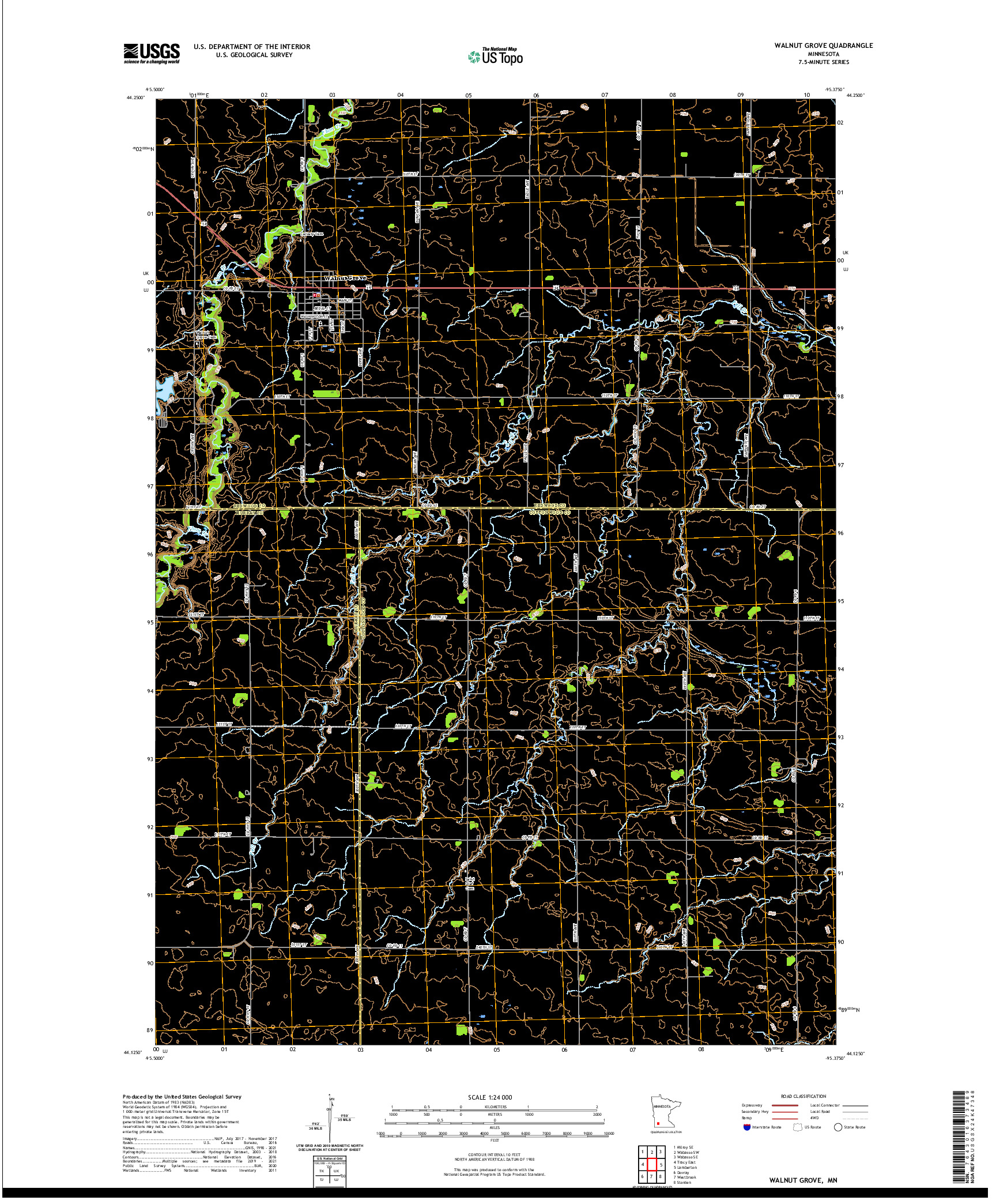 US TOPO 7.5-MINUTE MAP FOR WALNUT GROVE, MN
