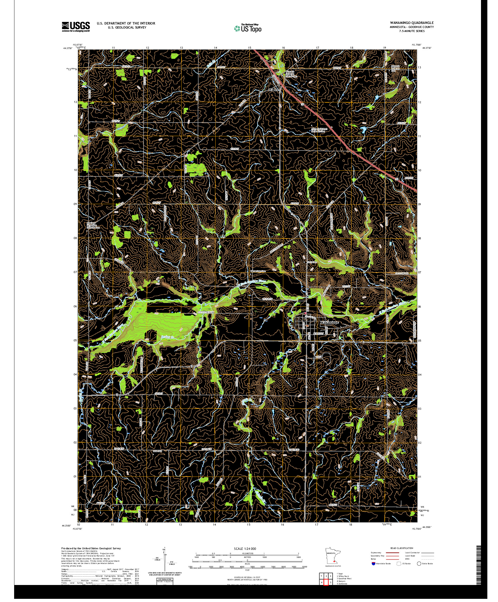 US TOPO 7.5-MINUTE MAP FOR WANAMINGO, MN