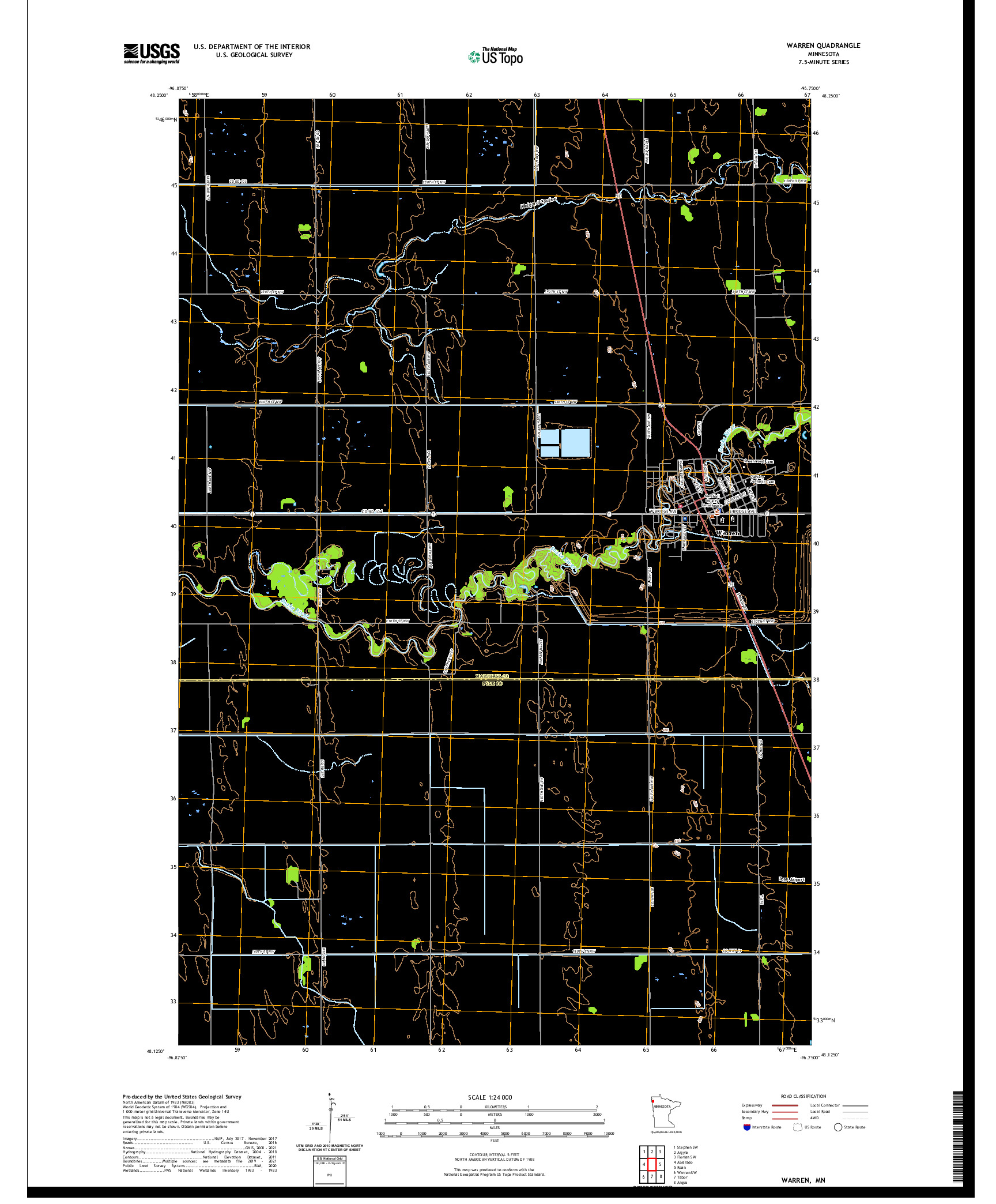 US TOPO 7.5-MINUTE MAP FOR WARREN, MN