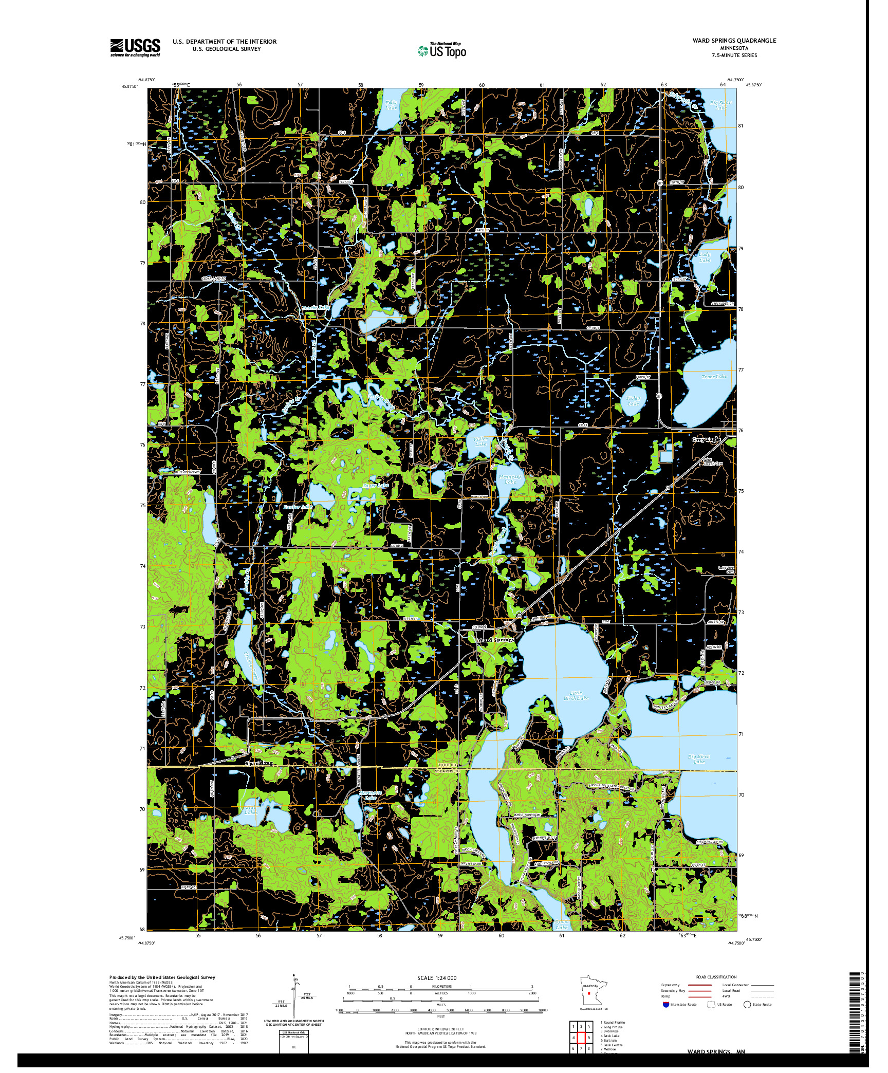 US TOPO 7.5-MINUTE MAP FOR WARD SPRINGS, MN