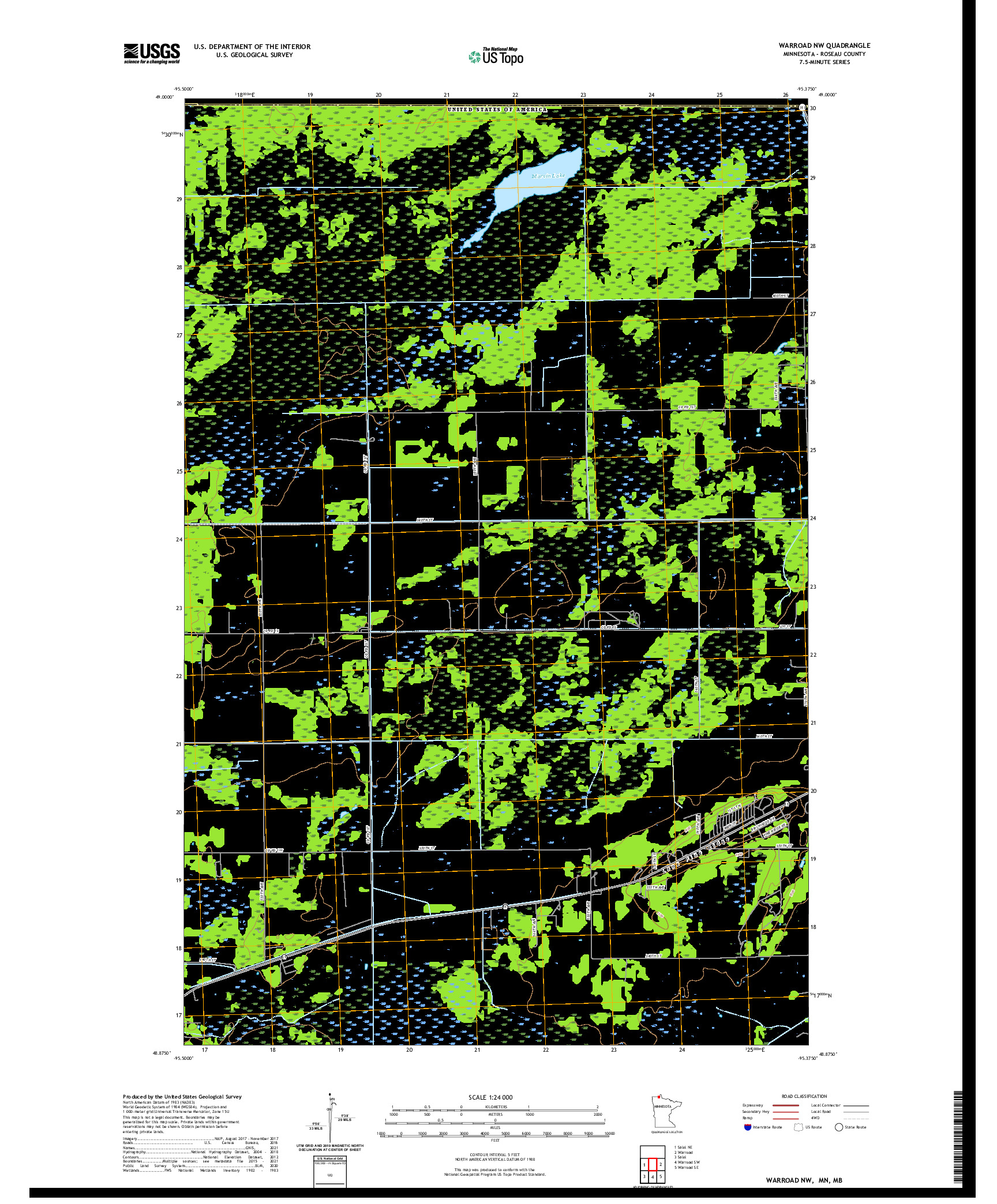 US TOPO 7.5-MINUTE MAP FOR WARROAD NW, MN,MB