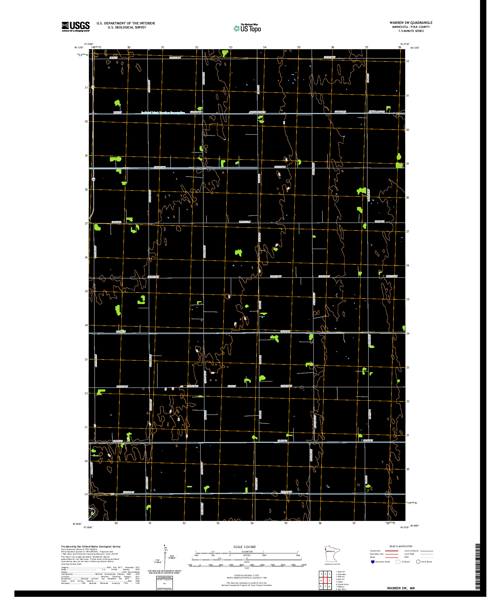 US TOPO 7.5-MINUTE MAP FOR WARREN SW, MN