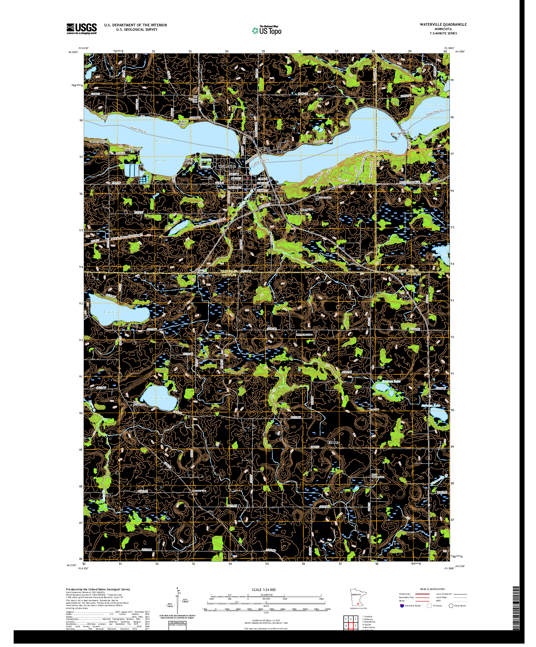 US TOPO 7.5-MINUTE MAP FOR WATERVILLE, MN