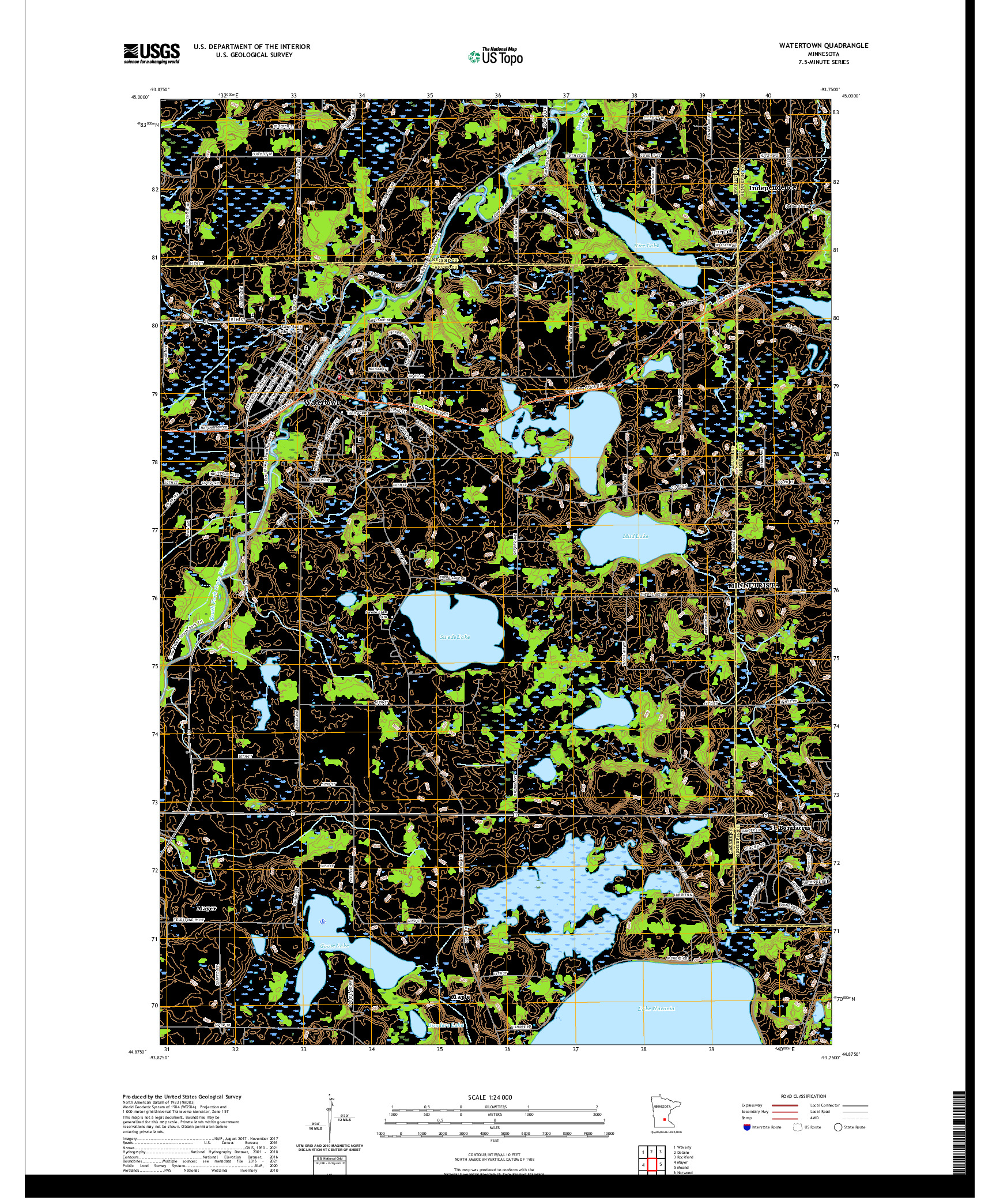 US TOPO 7.5-MINUTE MAP FOR WATERTOWN, MN