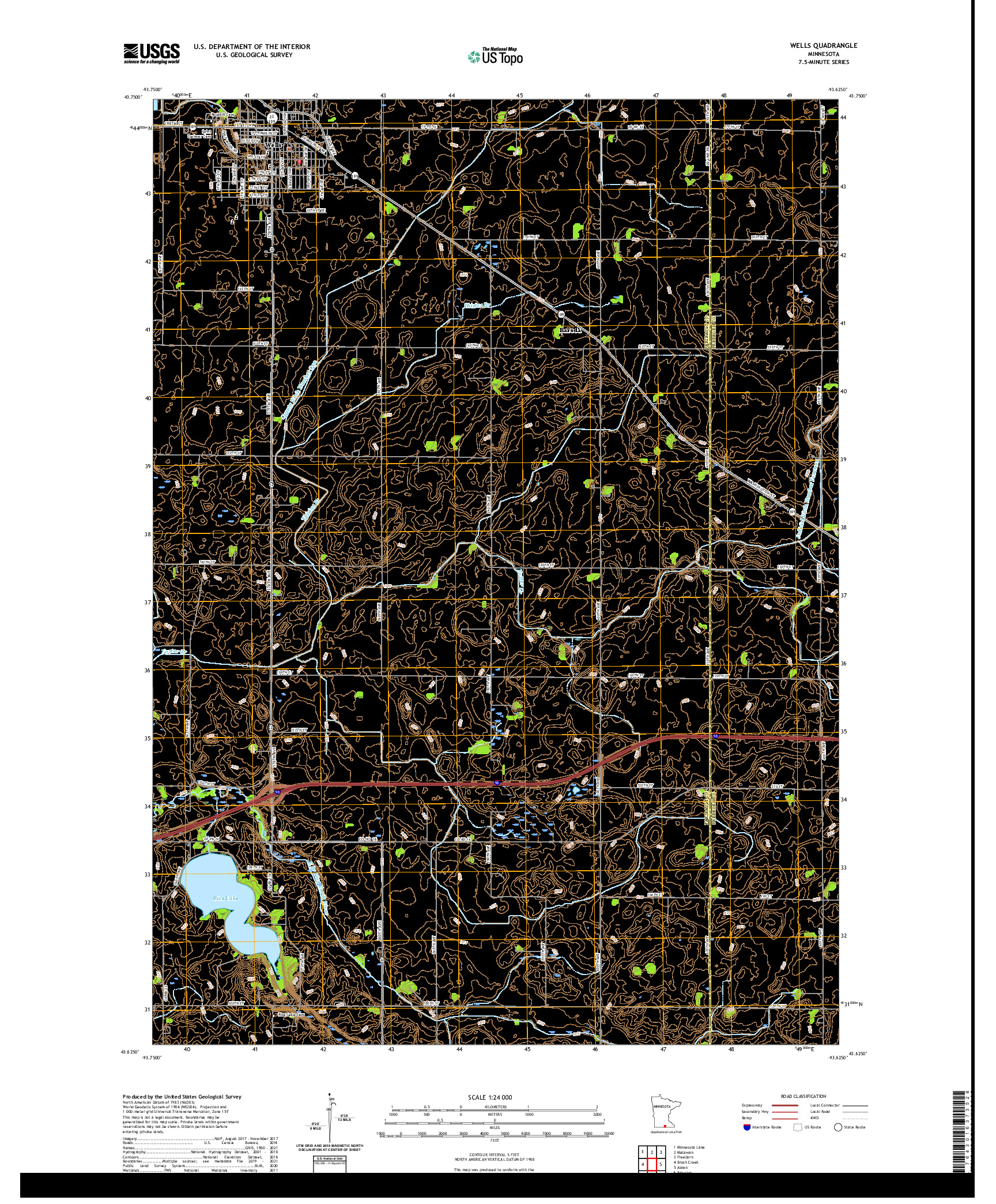 US TOPO 7.5-MINUTE MAP FOR WELLS, MN