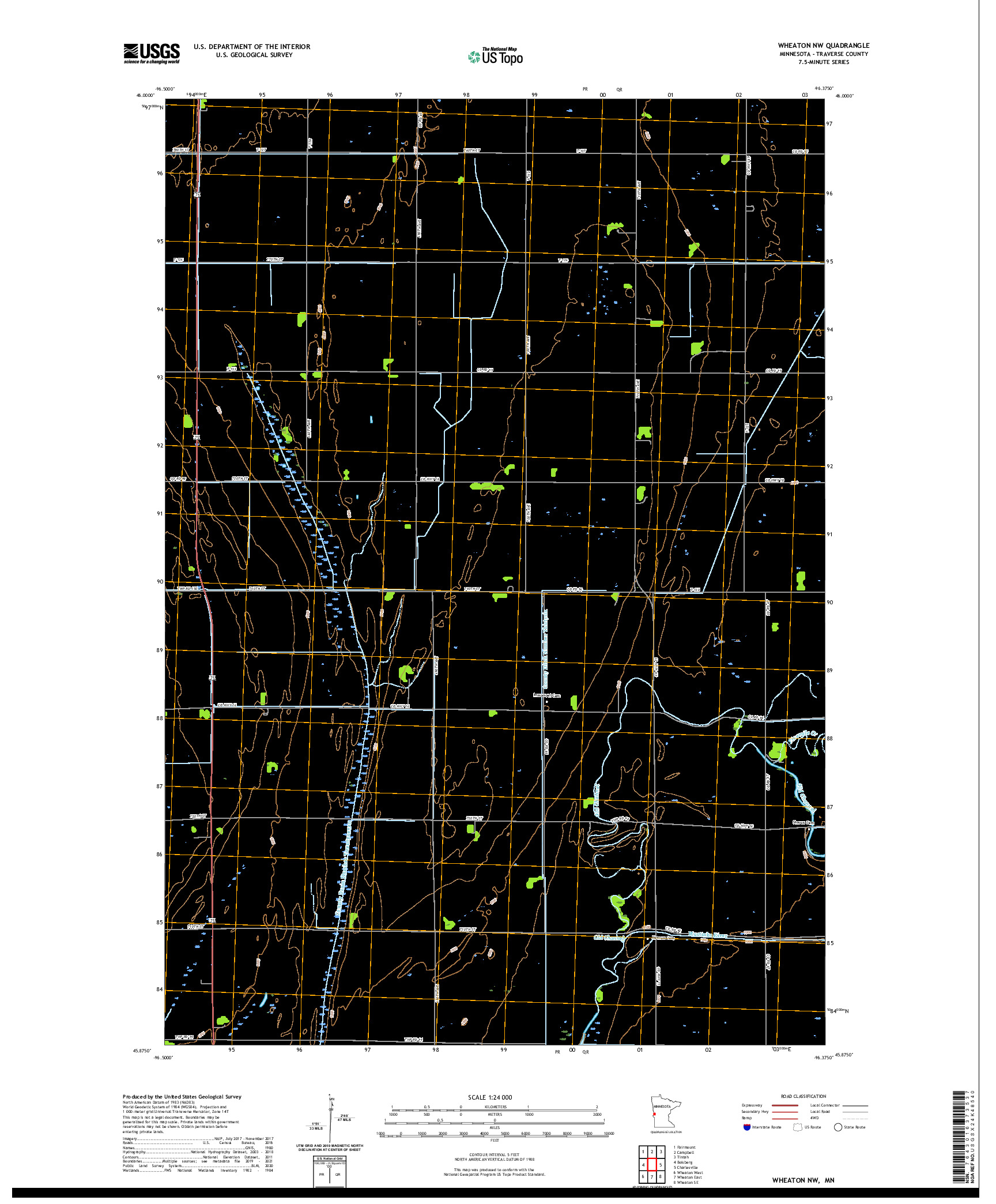 US TOPO 7.5-MINUTE MAP FOR WHEATON NW, MN