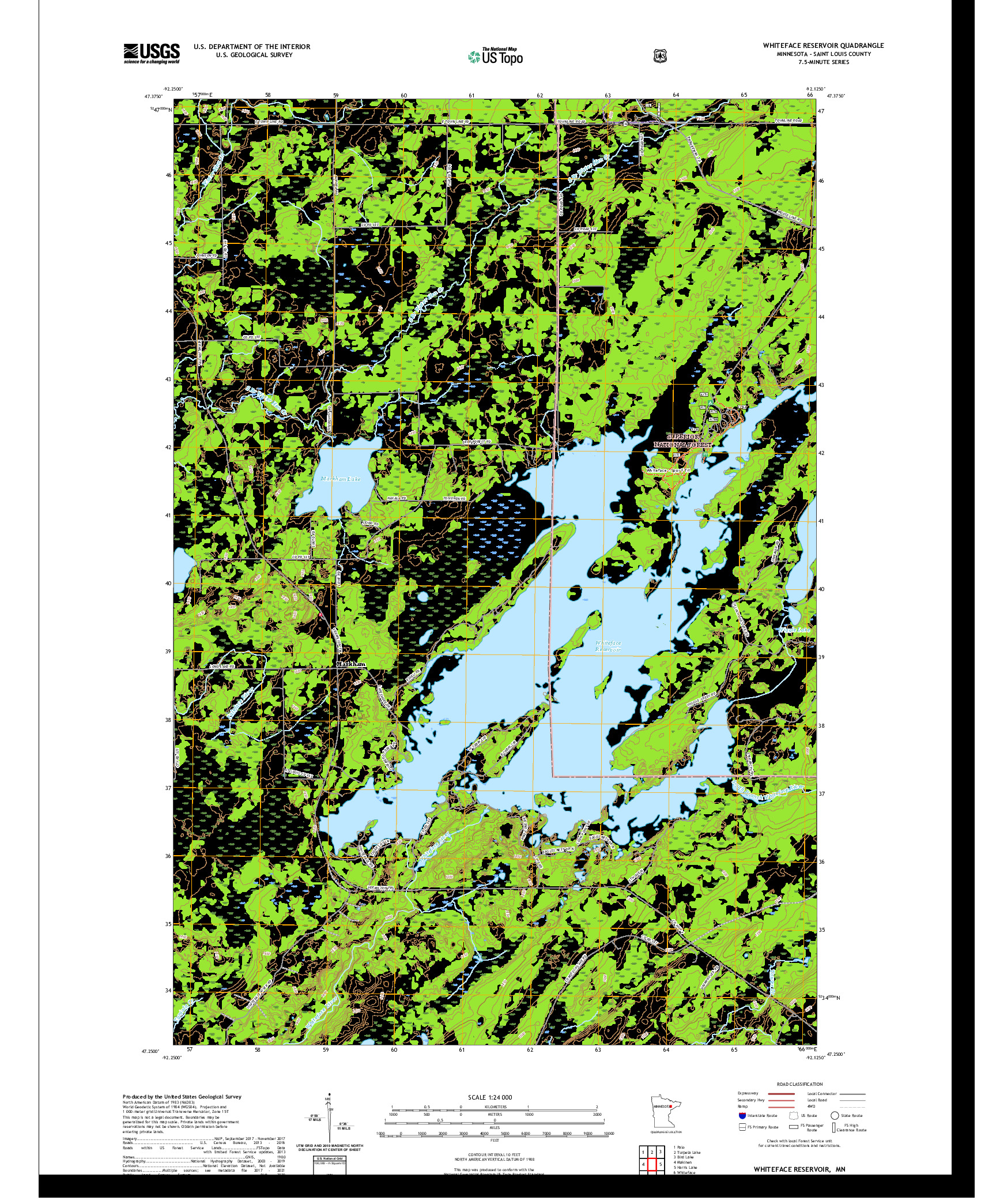 US TOPO 7.5-MINUTE MAP FOR WHITEFACE RESERVOIR, MN