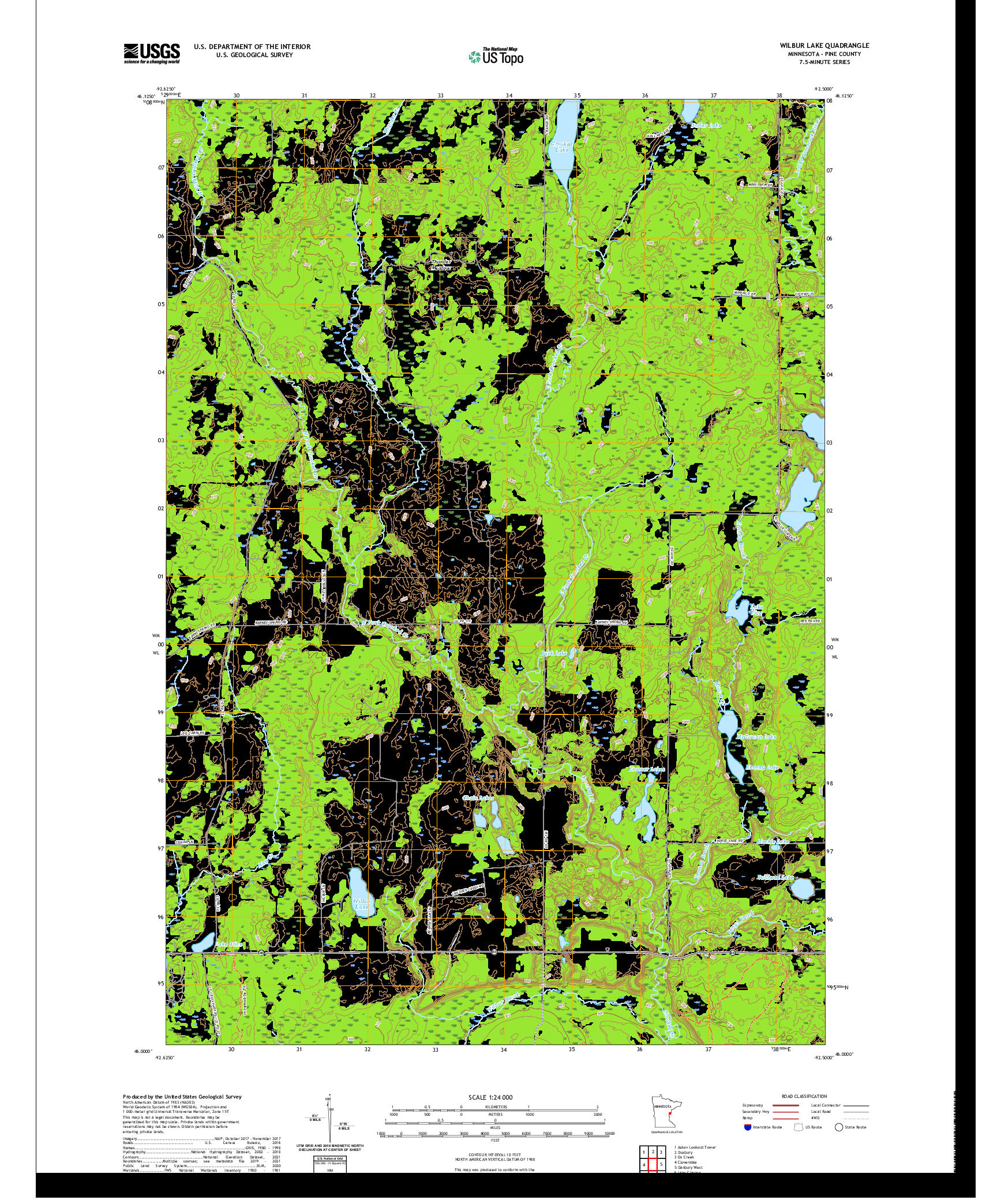 US TOPO 7.5-MINUTE MAP FOR WILBUR LAKE, MN