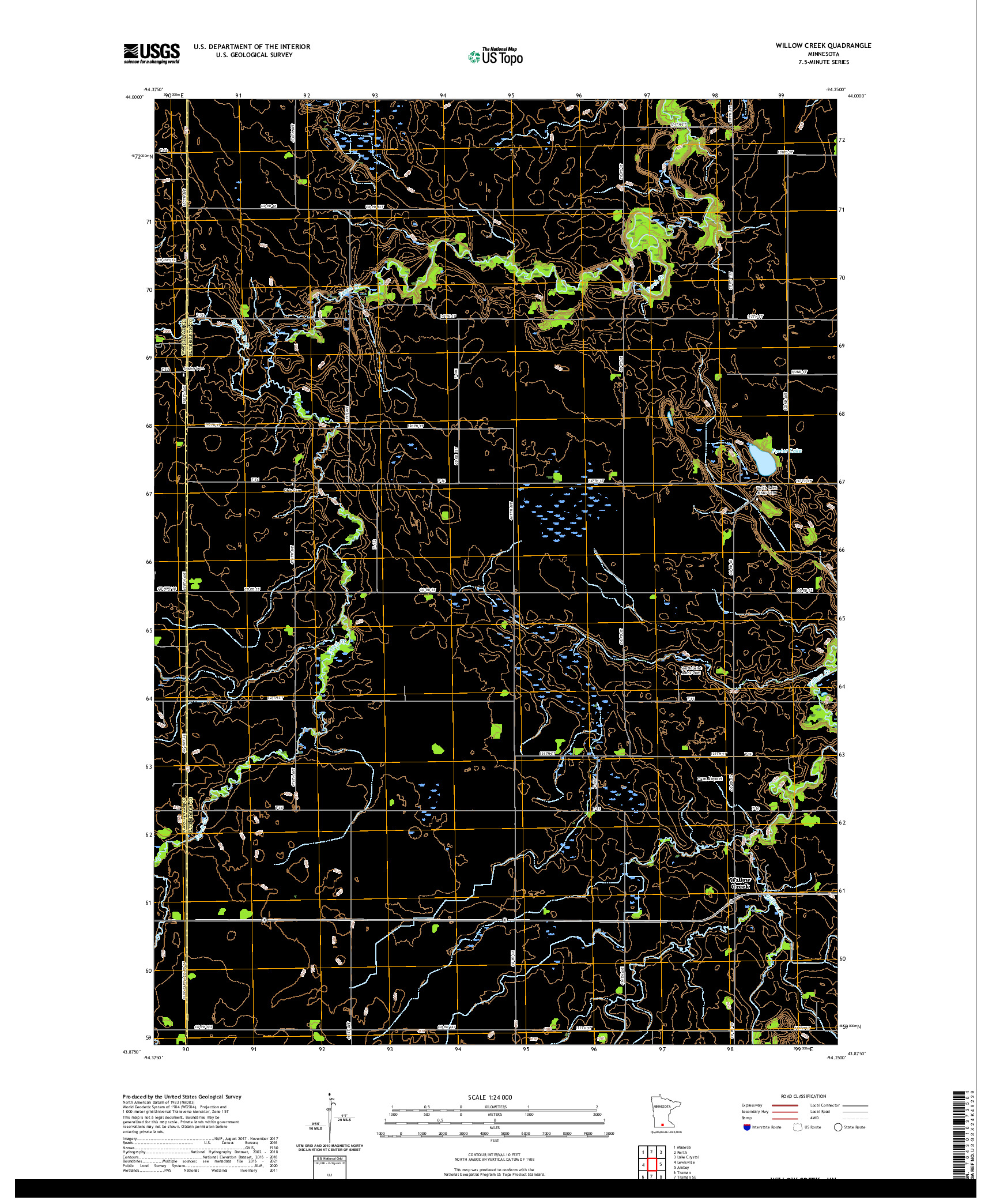 US TOPO 7.5-MINUTE MAP FOR WILLOW CREEK, MN