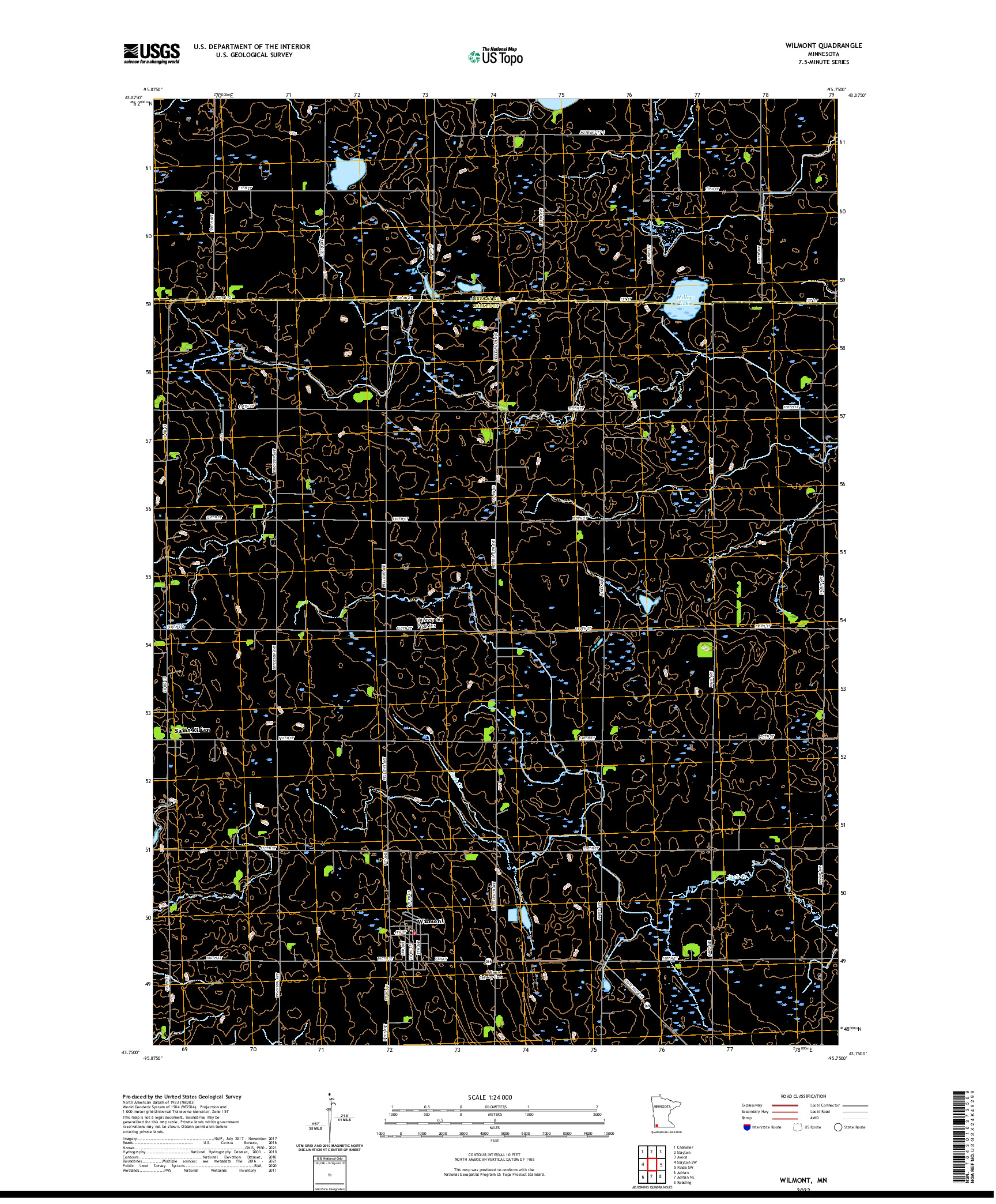 US TOPO 7.5-MINUTE MAP FOR WILMONT, MN