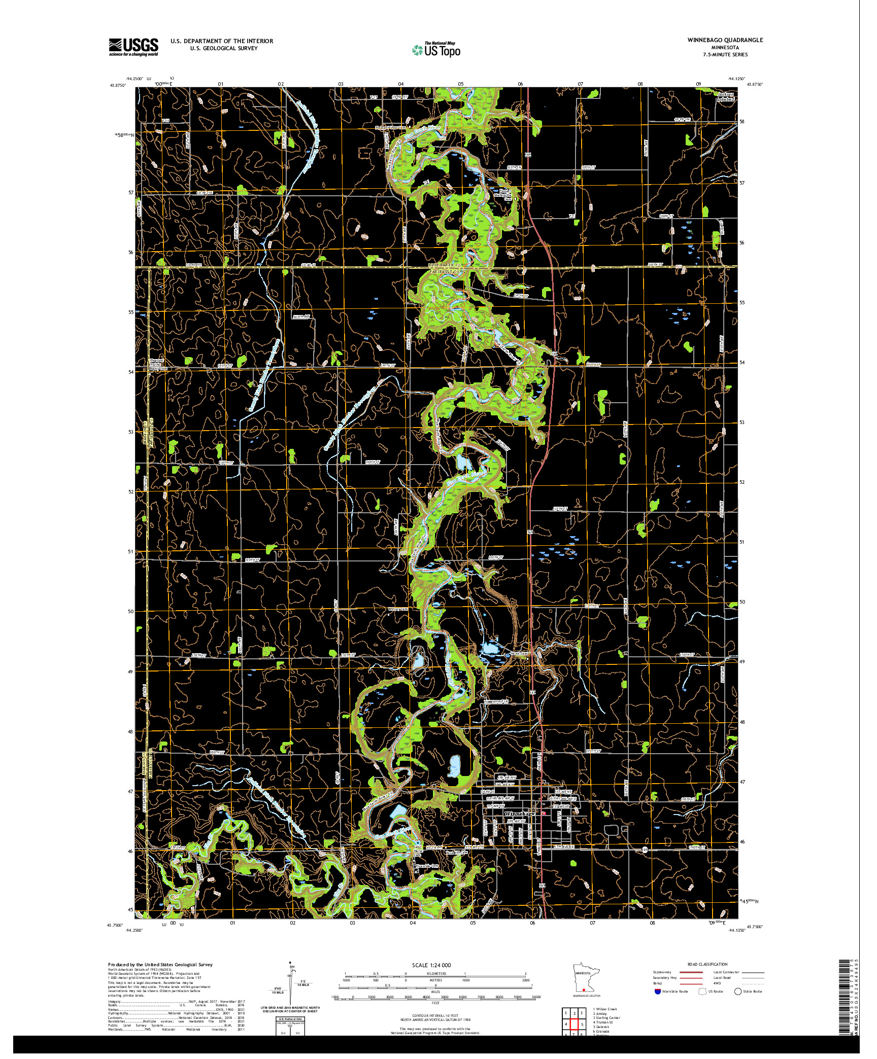 US TOPO 7.5-MINUTE MAP FOR WINNEBAGO, MN