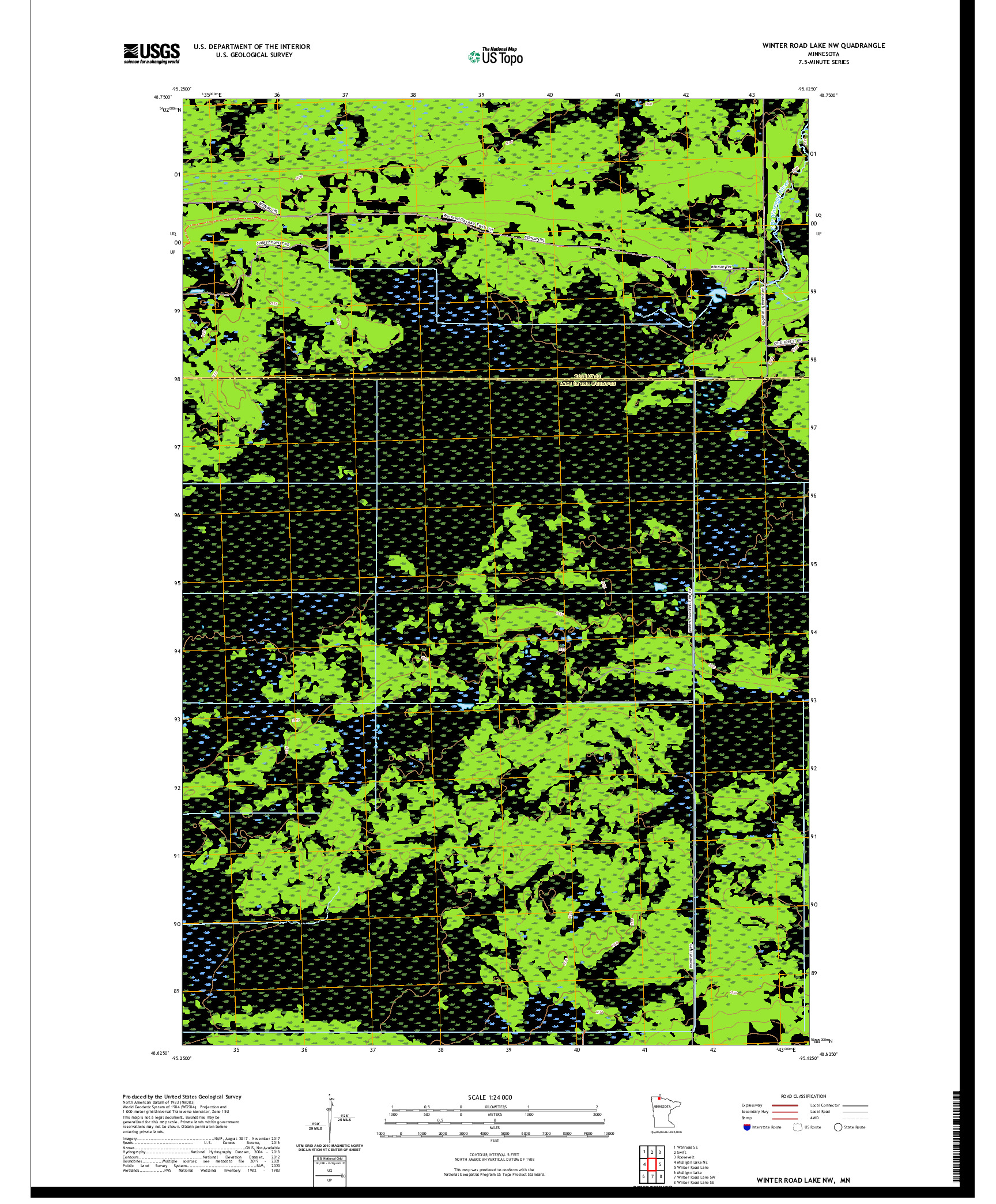 US TOPO 7.5-MINUTE MAP FOR WINTER ROAD LAKE NW, MN