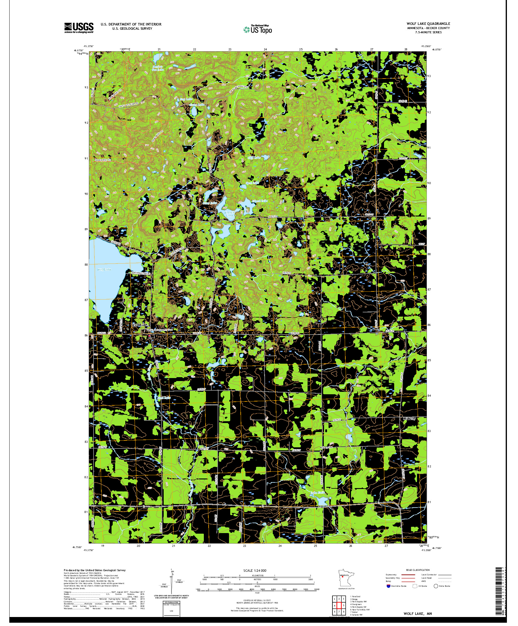 US TOPO 7.5-MINUTE MAP FOR WOLF LAKE, MN