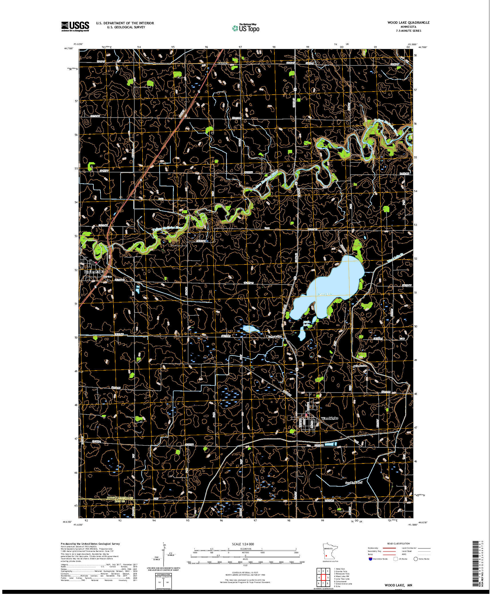 US TOPO 7.5-MINUTE MAP FOR WOOD LAKE, MN