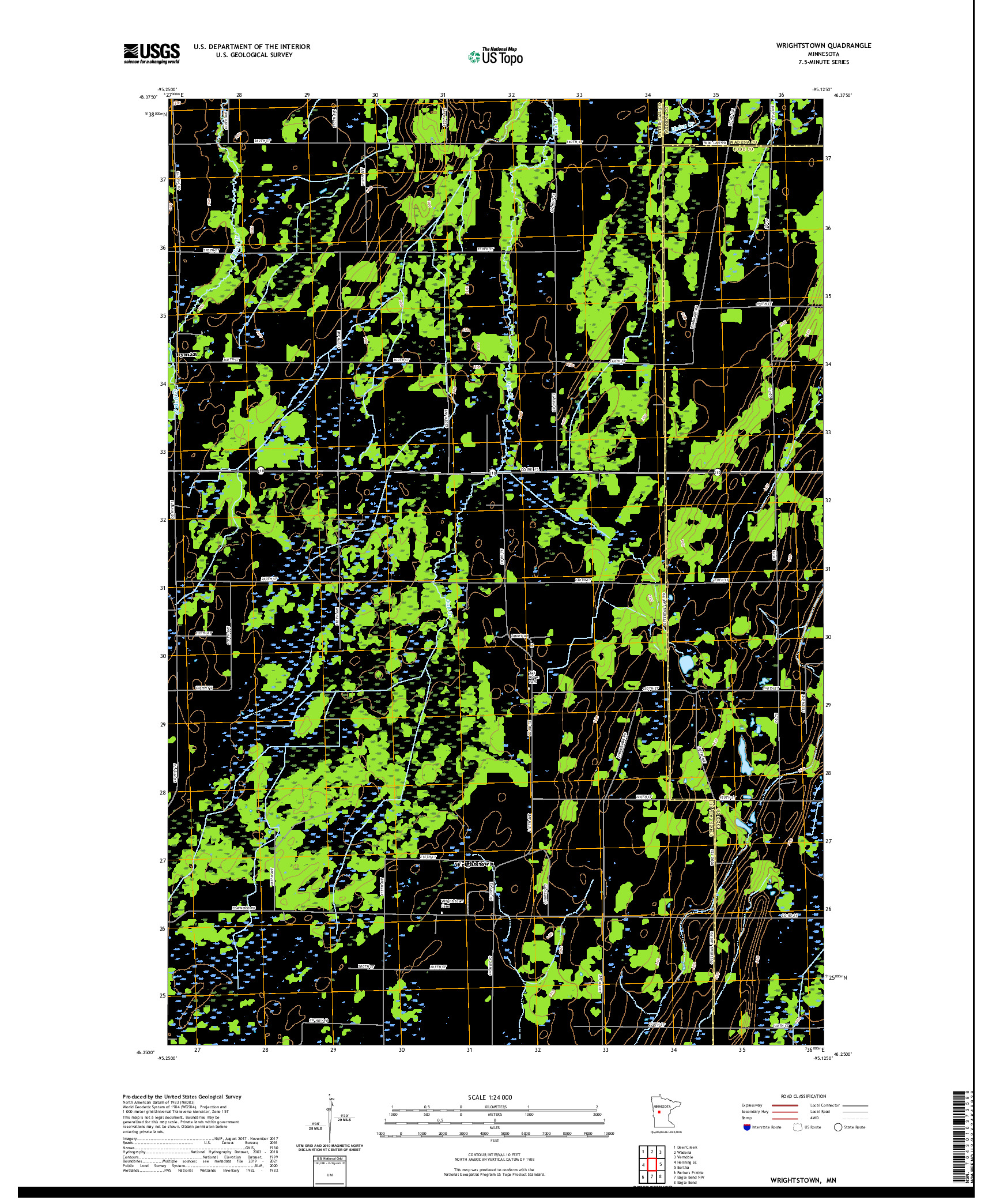 US TOPO 7.5-MINUTE MAP FOR WRIGHTSTOWN, MN